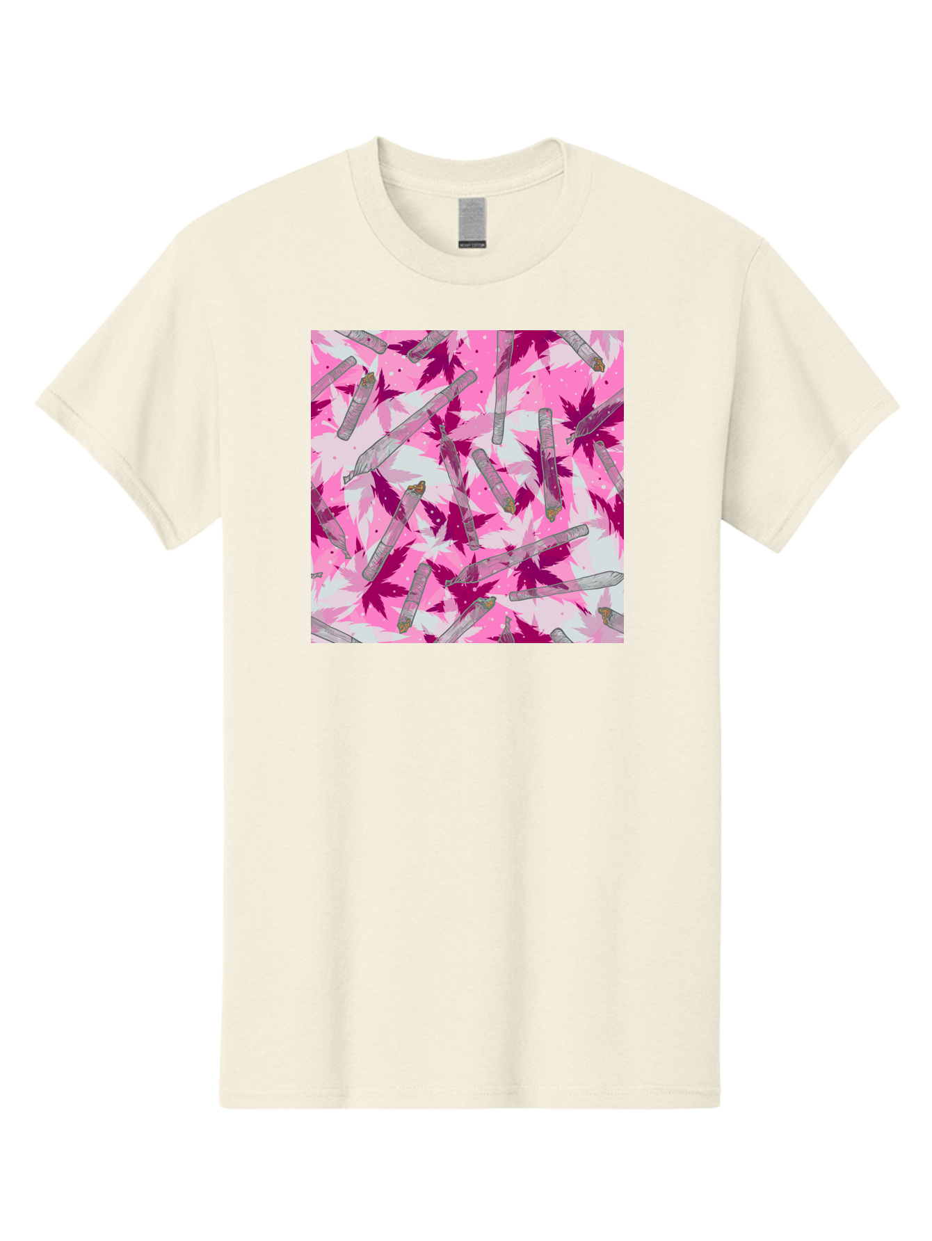 Joints-And-Marijuana-Leaves Men'S Graphic Tee, 100% Cotton, Comfortable Casual Summer Wear, Machine Washable, Cannabis Culture, Marijuana Leaves, Joints, Pink And Purple Hues, Cannabis Art, Weed Patterns, Smoking Accessories, Vibrant Colors, Aac399