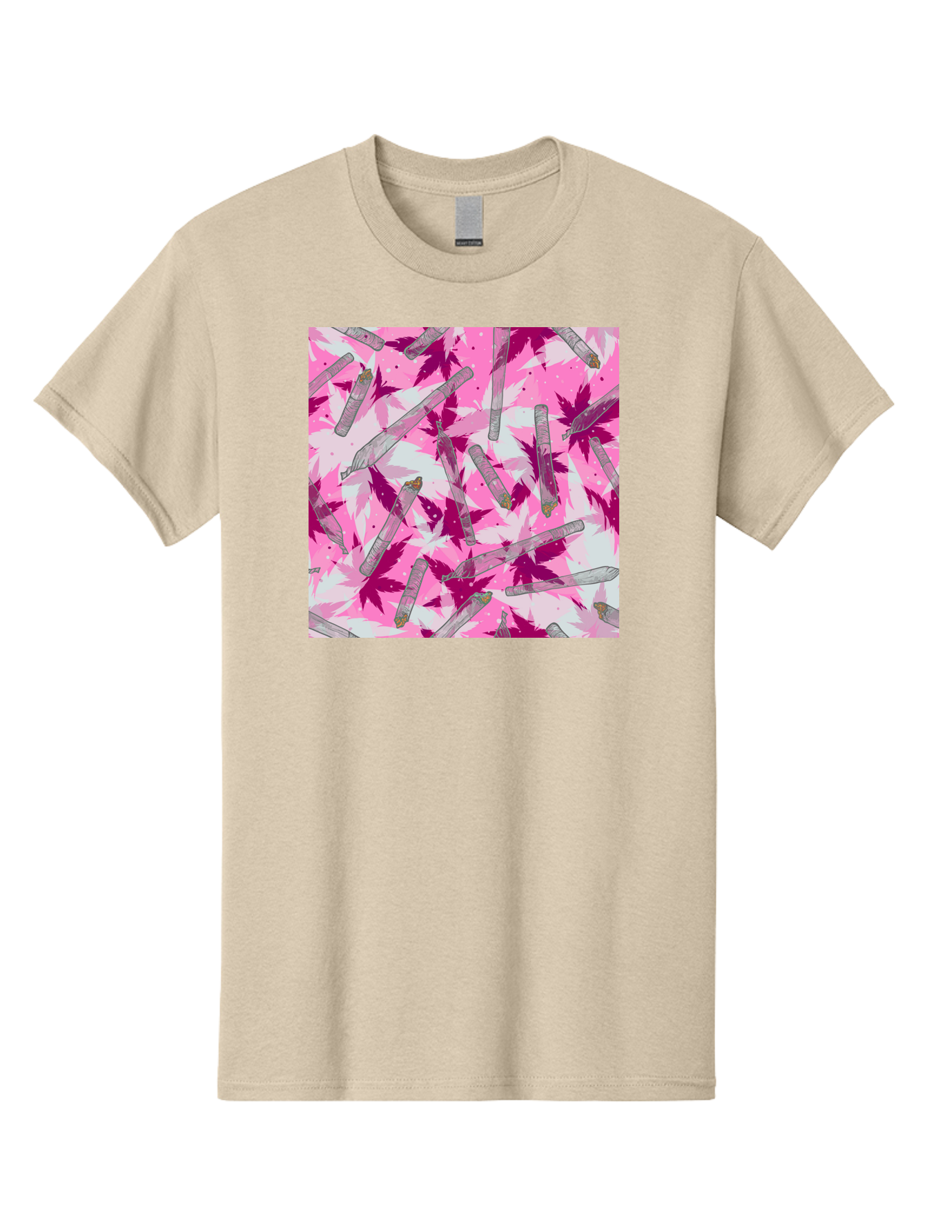 Joints-And-Marijuana-Leaves Men'S Graphic Tee, 100% Cotton, Comfortable Casual Summer Wear, Machine Washable, Cannabis Culture, Marijuana Leaves, Joints, Pink And Purple Hues, Cannabis Art, Weed Patterns, Smoking Accessories, Vibrant Colors, Aac399