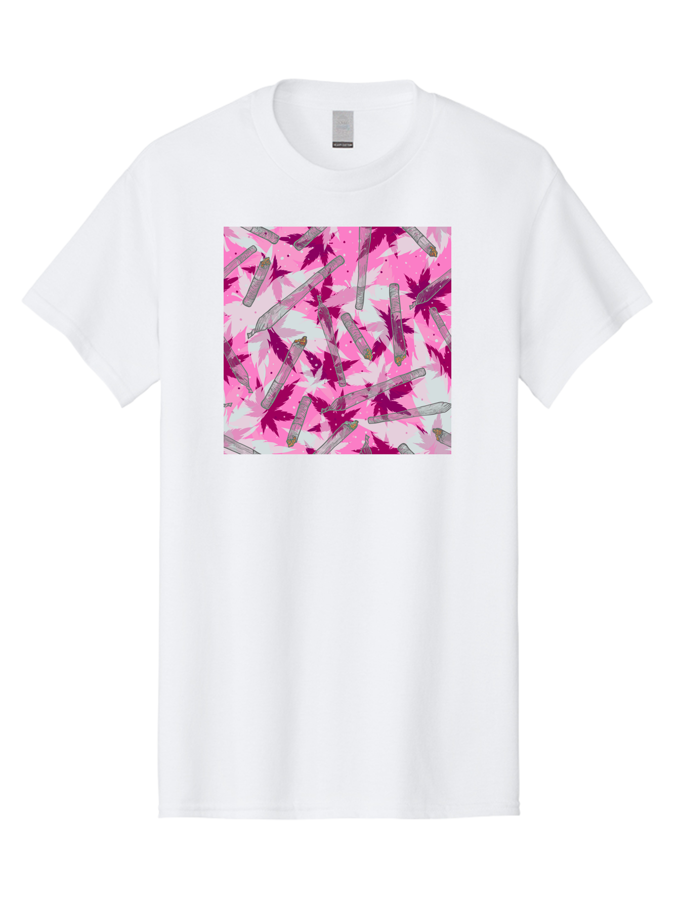 Joints-And-Marijuana-Leaves Men'S Graphic Tee, 100% Cotton, Comfortable Casual Summer Wear, Machine Washable, Cannabis Culture, Marijuana Leaves, Joints, Pink And Purple Hues, Cannabis Art, Weed Patterns, Smoking Accessories, Vibrant Colors, Aac399