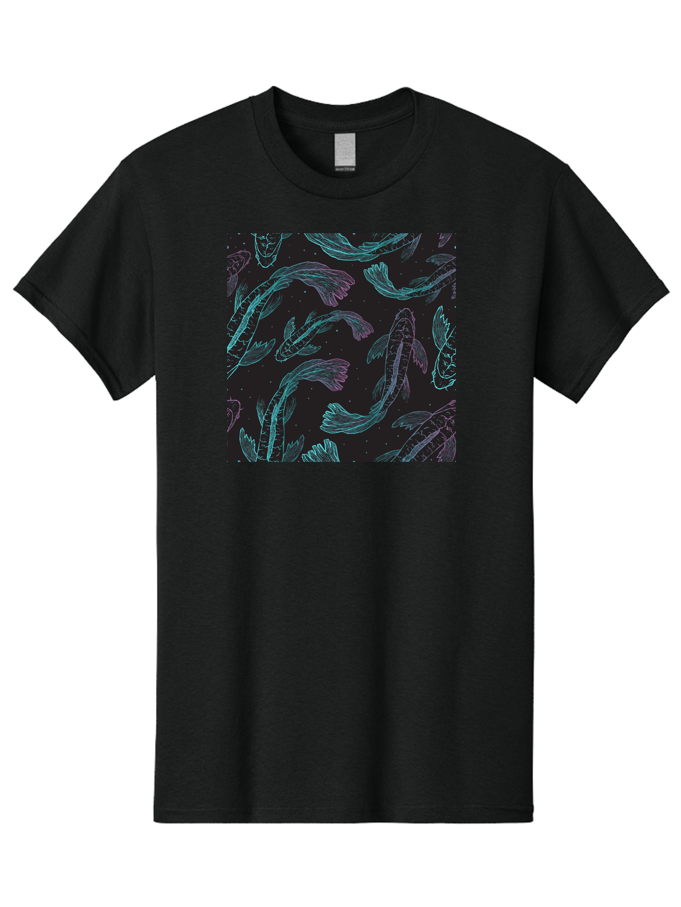 Koi-Fish-Pattern Men'S Graphic Tee, 100% Cotton, Comfortable Casual Summer Wear, Machine Washable, Koi Fish Pattern, Neon Koi, Fish Illustration, Aquatic Design, Vibrant Colors, Whimsical Artwork, Abstract Fish, Digital Art, Koi Fish Art, Aac401