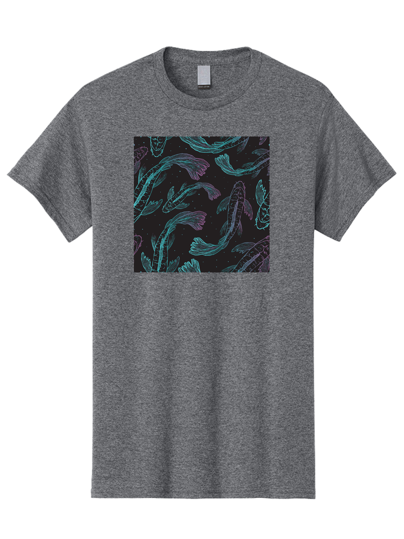 Koi-Fish-Pattern Men'S Graphic Tee, 100% Cotton, Comfortable Casual Summer Wear, Machine Washable, Koi Fish Pattern, Neon Koi, Fish Illustration, Aquatic Design, Vibrant Colors, Whimsical Artwork, Abstract Fish, Digital Art, Koi Fish Art, Aac401