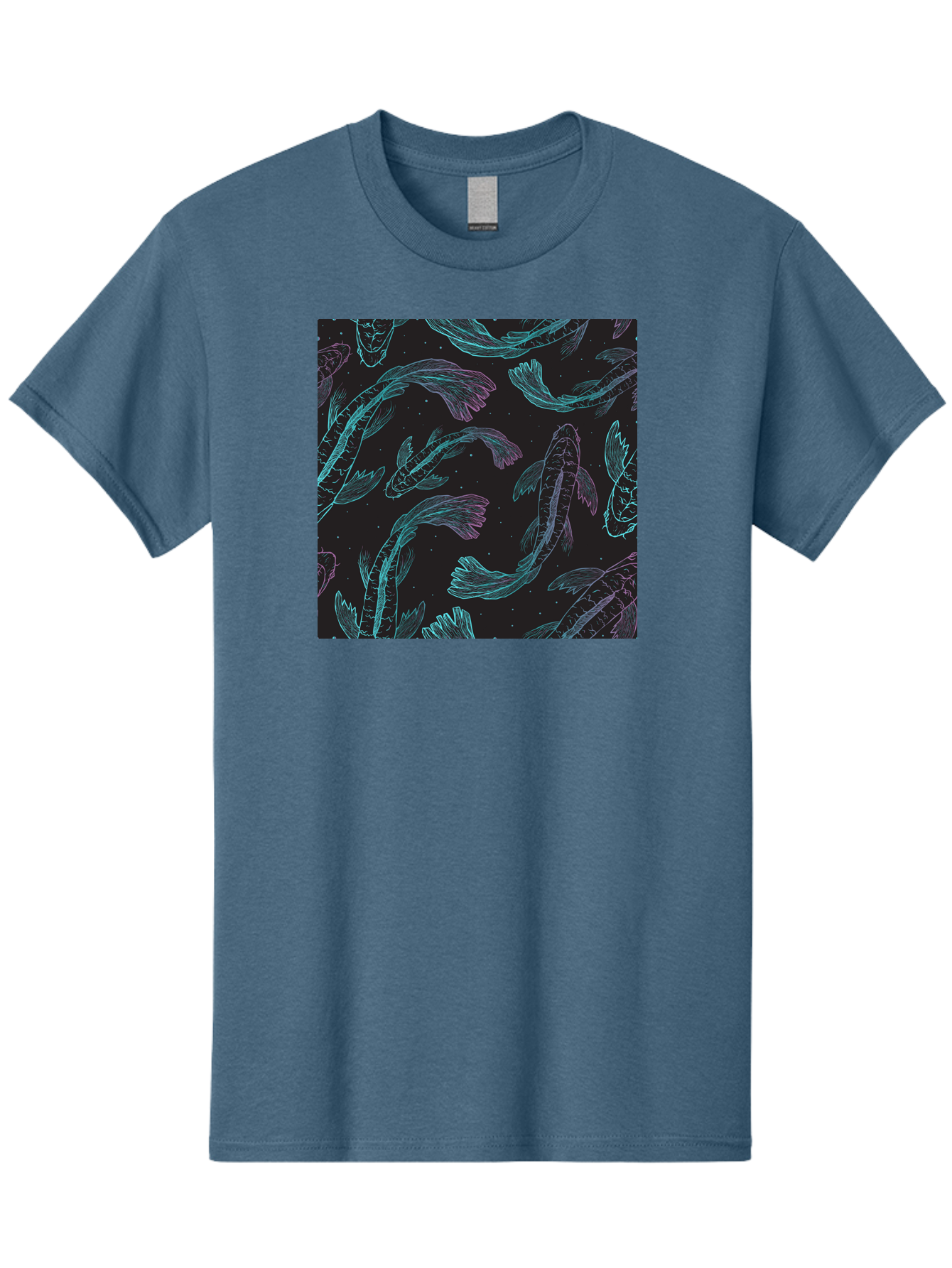 Koi-Fish-Pattern Men'S Graphic Tee, 100% Cotton, Comfortable Casual Summer Wear, Machine Washable, Koi Fish Pattern, Neon Koi, Fish Illustration, Aquatic Design, Vibrant Colors, Whimsical Artwork, Abstract Fish, Digital Art, Koi Fish Art, Aac401