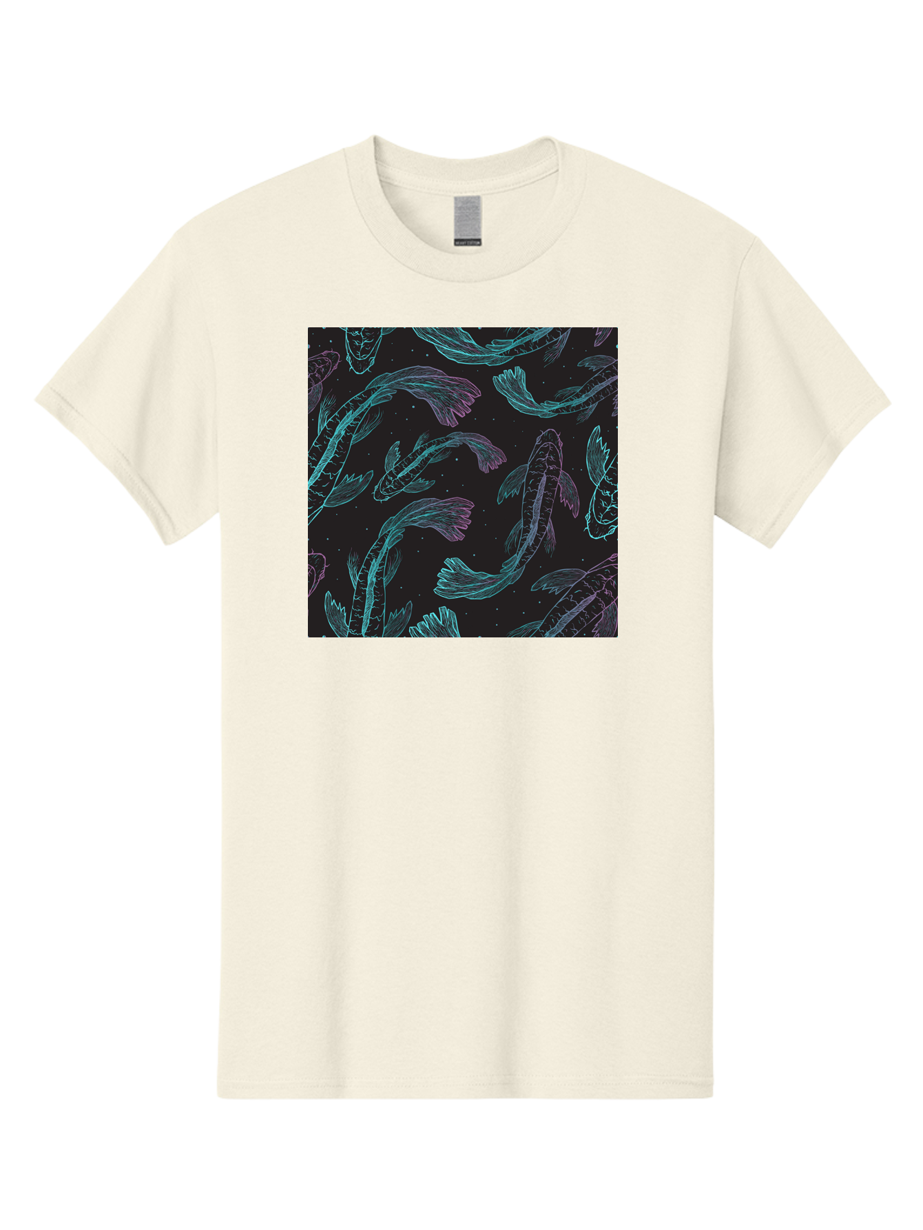 Koi-Fish-Pattern Men'S Graphic Tee, 100% Cotton, Comfortable Casual Summer Wear, Machine Washable, Koi Fish Pattern, Neon Koi, Fish Illustration, Aquatic Design, Vibrant Colors, Whimsical Artwork, Abstract Fish, Digital Art, Koi Fish Art, Aac401