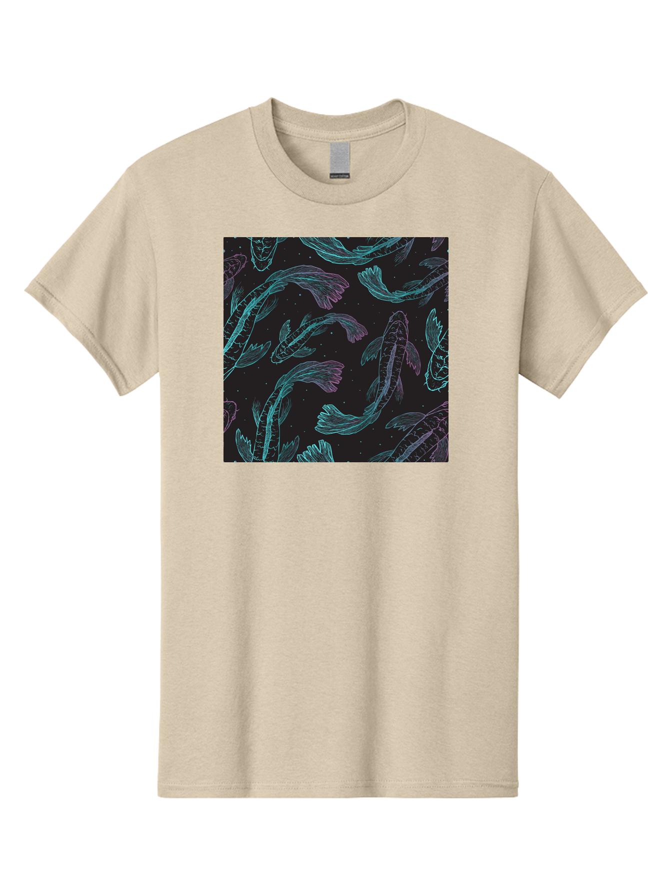 Koi-Fish-Pattern Men'S Graphic Tee, 100% Cotton, Comfortable Casual Summer Wear, Machine Washable, Koi Fish Pattern, Neon Koi, Fish Illustration, Aquatic Design, Vibrant Colors, Whimsical Artwork, Abstract Fish, Digital Art, Koi Fish Art, Aac401