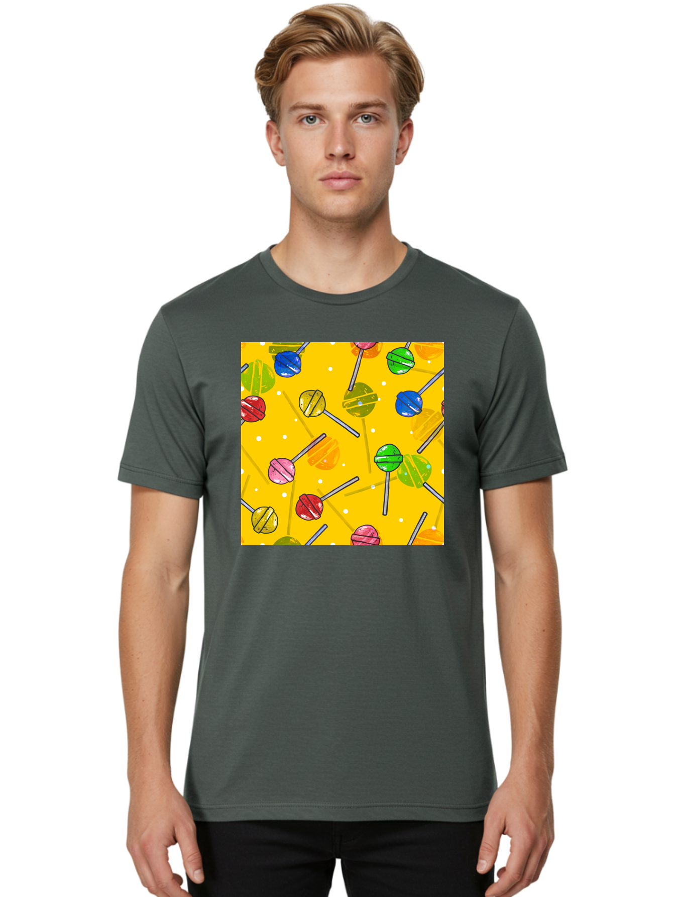 Lollipops Men'S Graphic Tee, 100% Cotton, Comfortable Casual Summer Wear, Machine Washable, Lollipops, Candy, Sweets, Colorful Treats, Vibrant Hues, Playful Design, Sweet Tooth, Party Favors, Kid'S Party Aac402