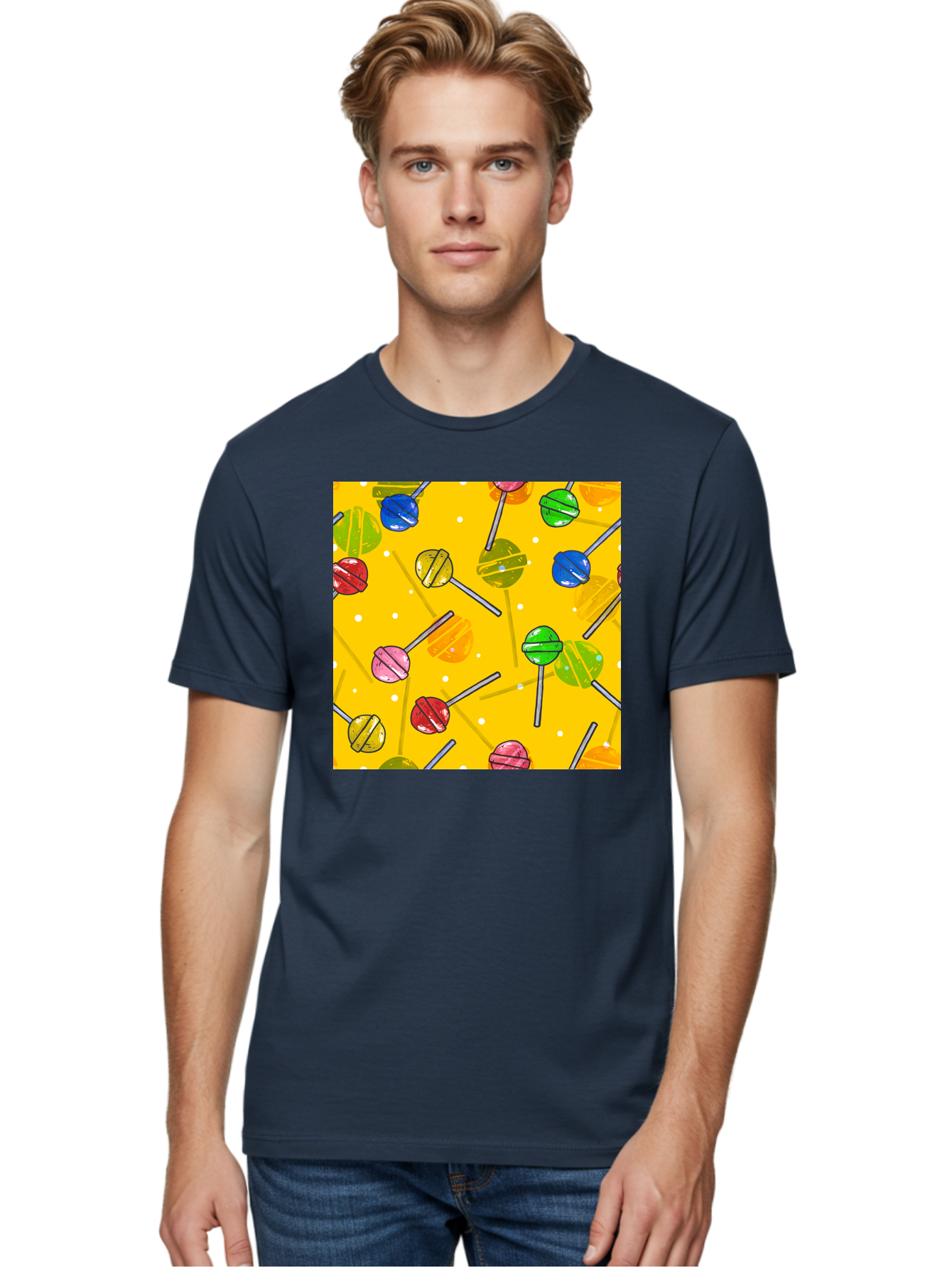 Lollipops Men'S Graphic Tee, 100% Cotton, Comfortable Casual Summer Wear, Machine Washable, Lollipops, Candy, Sweets, Colorful Treats, Vibrant Hues, Playful Design, Sweet Tooth, Party Favors, Kid'S Party Aac402
