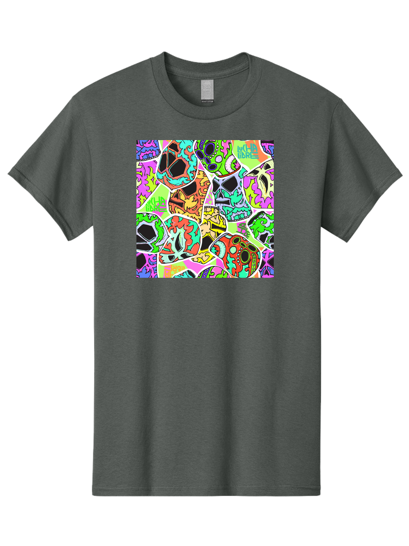 Lull-Em-Bars-Sugar-Skulls Men'S Graphic Tee, 100% Cotton, Comfortable Casual Summer Wear, Machine Washable, Psychedelic Skulls, Vibrant Colors, Floral Patterns, Abstract Designs, Colorful Artwork, Skull Art, Digital Illustration, Lull 'Em Bars Aac403