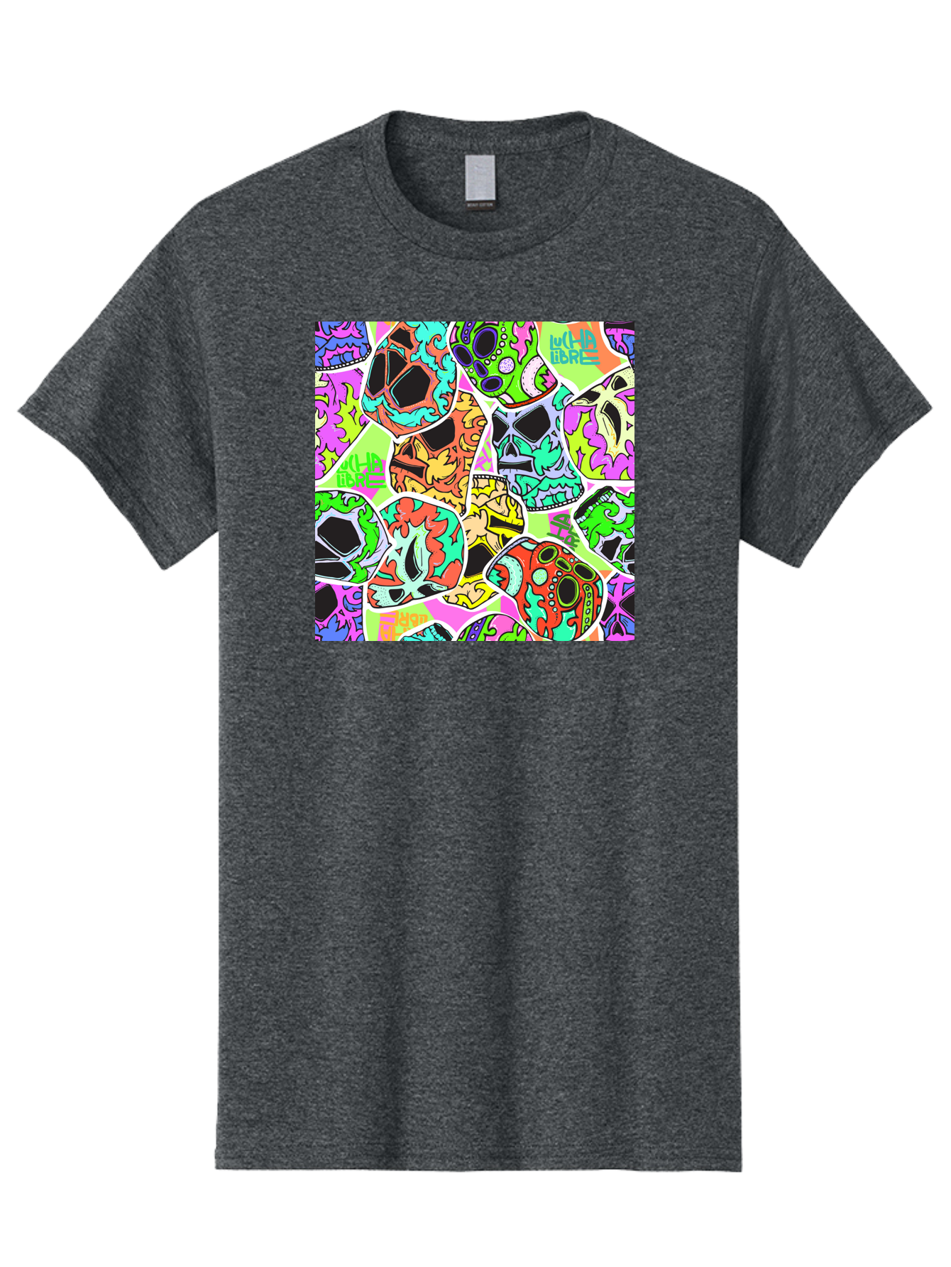Lull-Em-Bars-Sugar-Skulls Men'S Graphic Tee, 100% Cotton, Comfortable Casual Summer Wear, Machine Washable, Psychedelic Skulls, Vibrant Colors, Floral Patterns, Abstract Designs, Colorful Artwork, Skull Art, Digital Illustration, Lull 'Em Bars Aac403