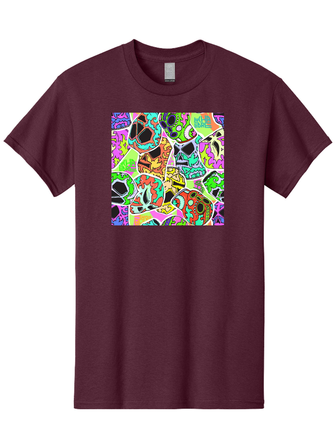 Lull-Em-Bars-Sugar-Skulls Men'S Graphic Tee, 100% Cotton, Comfortable Casual Summer Wear, Machine Washable, Psychedelic Skulls, Vibrant Colors, Floral Patterns, Abstract Designs, Colorful Artwork, Skull Art, Digital Illustration, Lull 'Em Bars Aac403