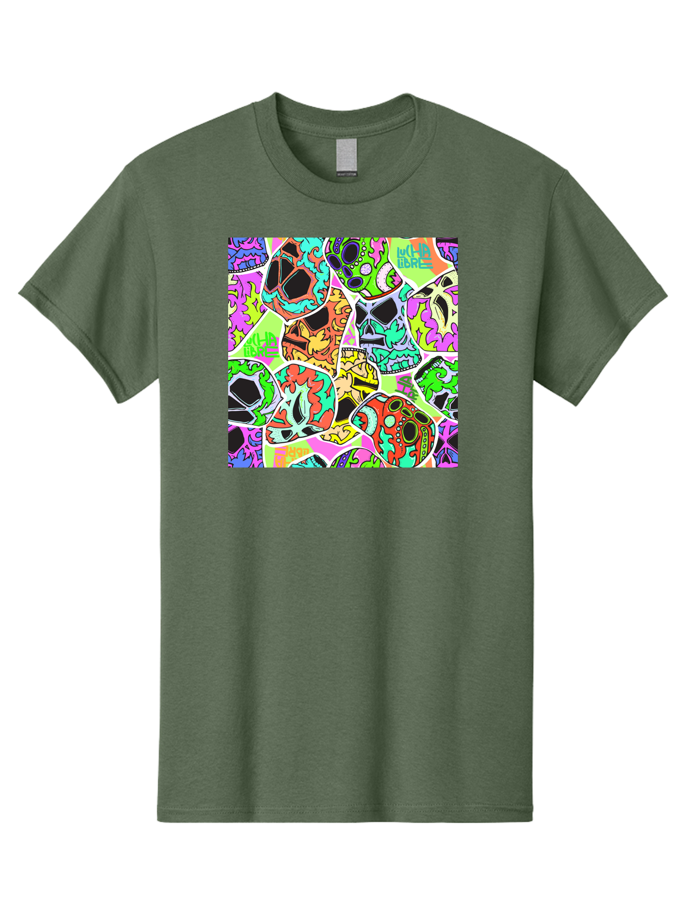 Lull-Em-Bars-Sugar-Skulls Men'S Graphic Tee, 100% Cotton, Comfortable Casual Summer Wear, Machine Washable, Psychedelic Skulls, Vibrant Colors, Floral Patterns, Abstract Designs, Colorful Artwork, Skull Art, Digital Illustration, Lull 'Em Bars Aac403