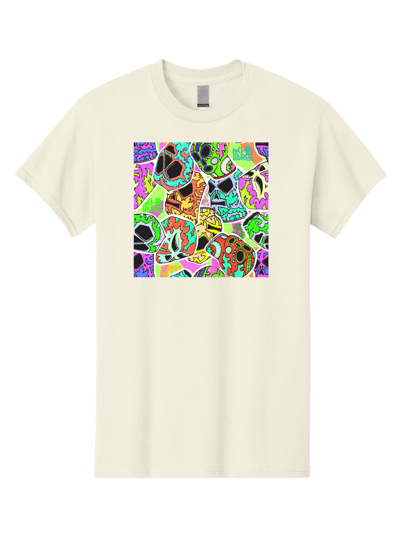 Lull-Em-Bars-Sugar-Skulls Men'S Graphic Tee, 100% Cotton, Comfortable Casual Summer Wear, Machine Washable, Psychedelic Skulls, Vibrant Colors, Floral Patterns, Abstract Designs, Colorful Artwork, Skull Art, Digital Illustration, Lull 'Em Bars Aac403