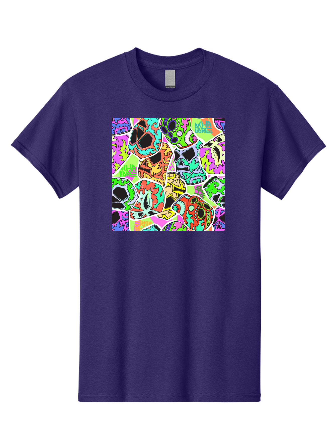 Lull-Em-Bars-Sugar-Skulls Men'S Graphic Tee, 100% Cotton, Comfortable Casual Summer Wear, Machine Washable, Psychedelic Skulls, Vibrant Colors, Floral Patterns, Abstract Designs, Colorful Artwork, Skull Art, Digital Illustration, Lull 'Em Bars Aac403