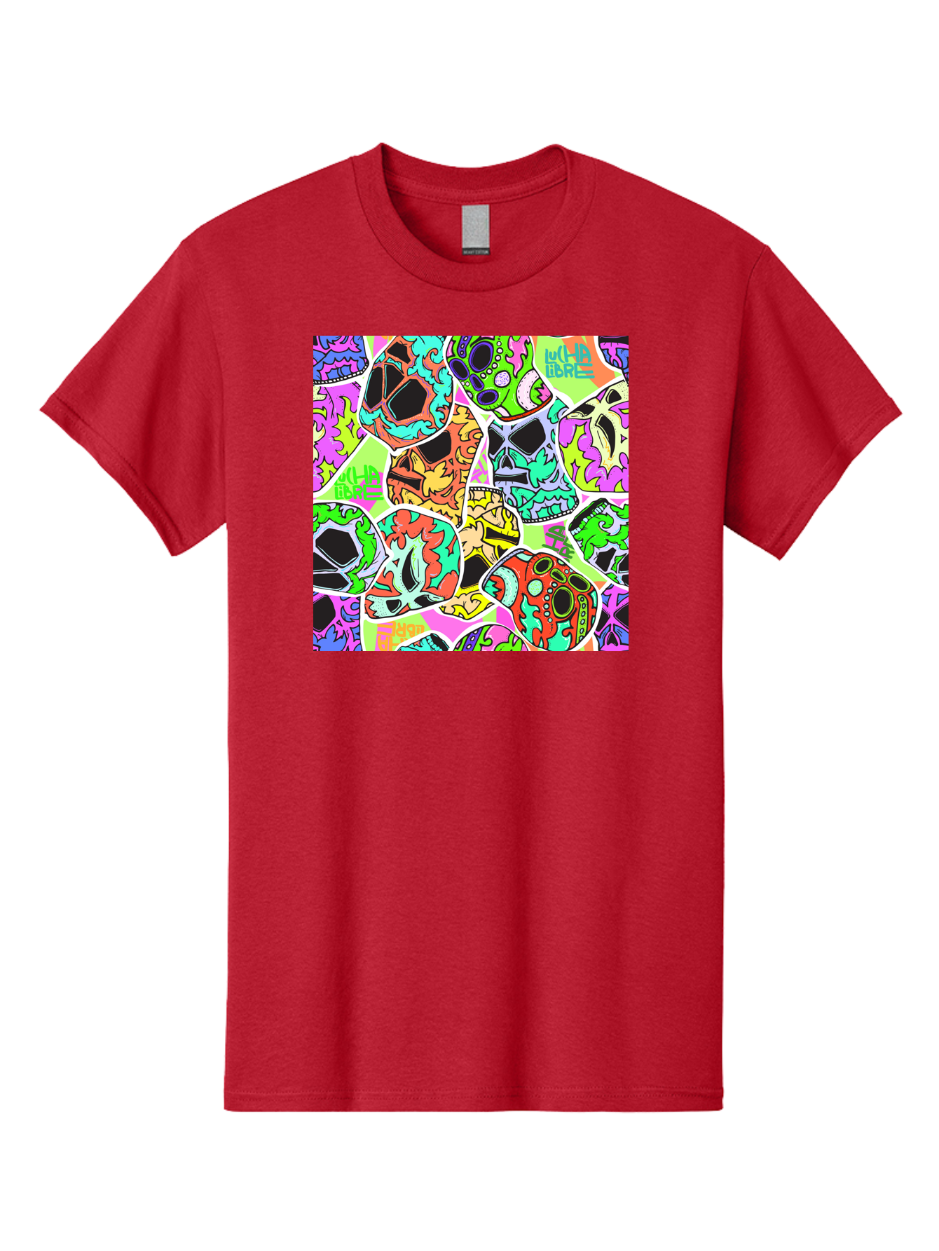 Lull-Em-Bars-Sugar-Skulls Men'S Graphic Tee, 100% Cotton, Comfortable Casual Summer Wear, Machine Washable, Psychedelic Skulls, Vibrant Colors, Floral Patterns, Abstract Designs, Colorful Artwork, Skull Art, Digital Illustration, Lull 'Em Bars Aac403