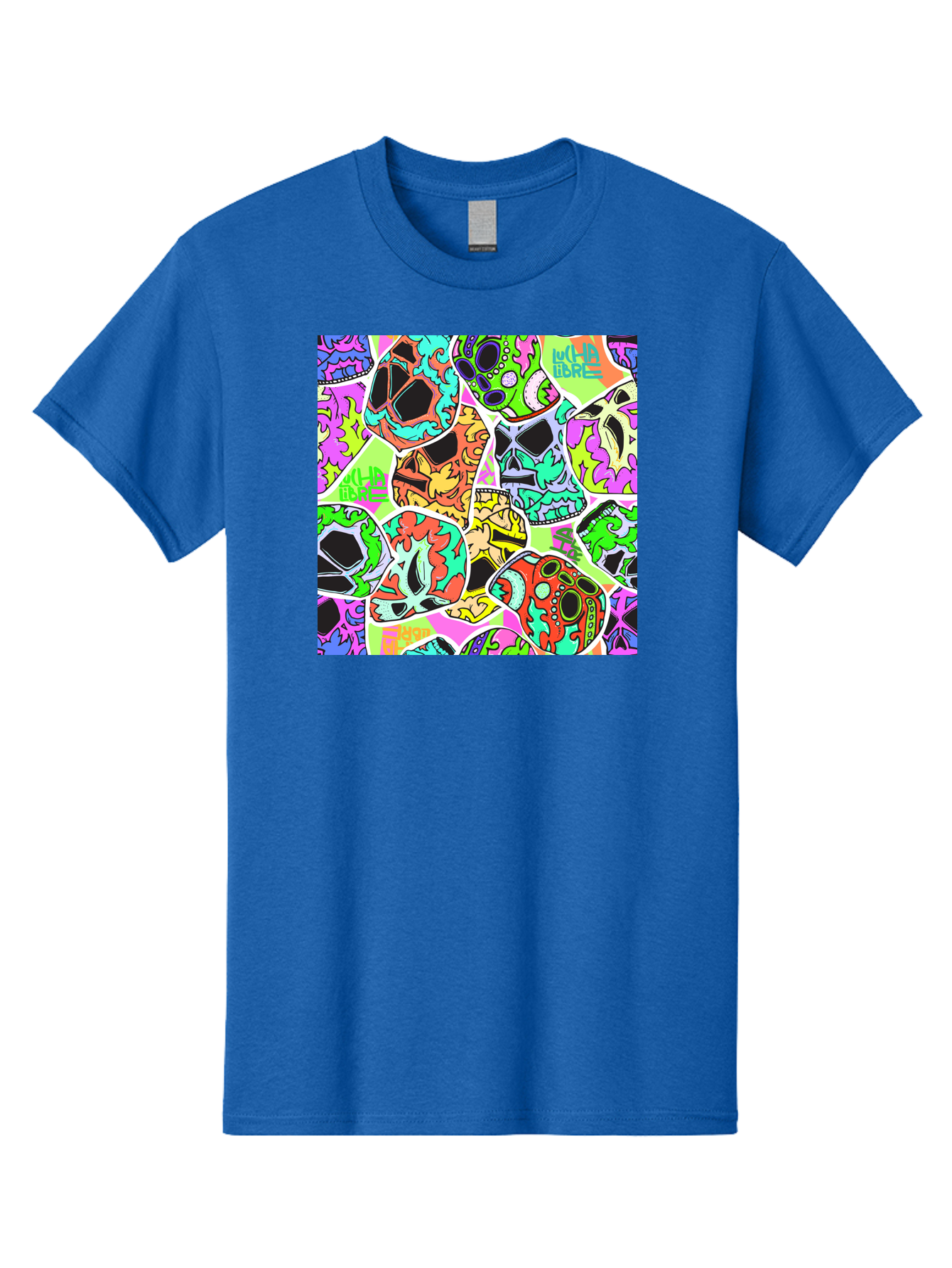 Lull-Em-Bars-Sugar-Skulls Men'S Graphic Tee, 100% Cotton, Comfortable Casual Summer Wear, Machine Washable, Psychedelic Skulls, Vibrant Colors, Floral Patterns, Abstract Designs, Colorful Artwork, Skull Art, Digital Illustration, Lull 'Em Bars Aac403