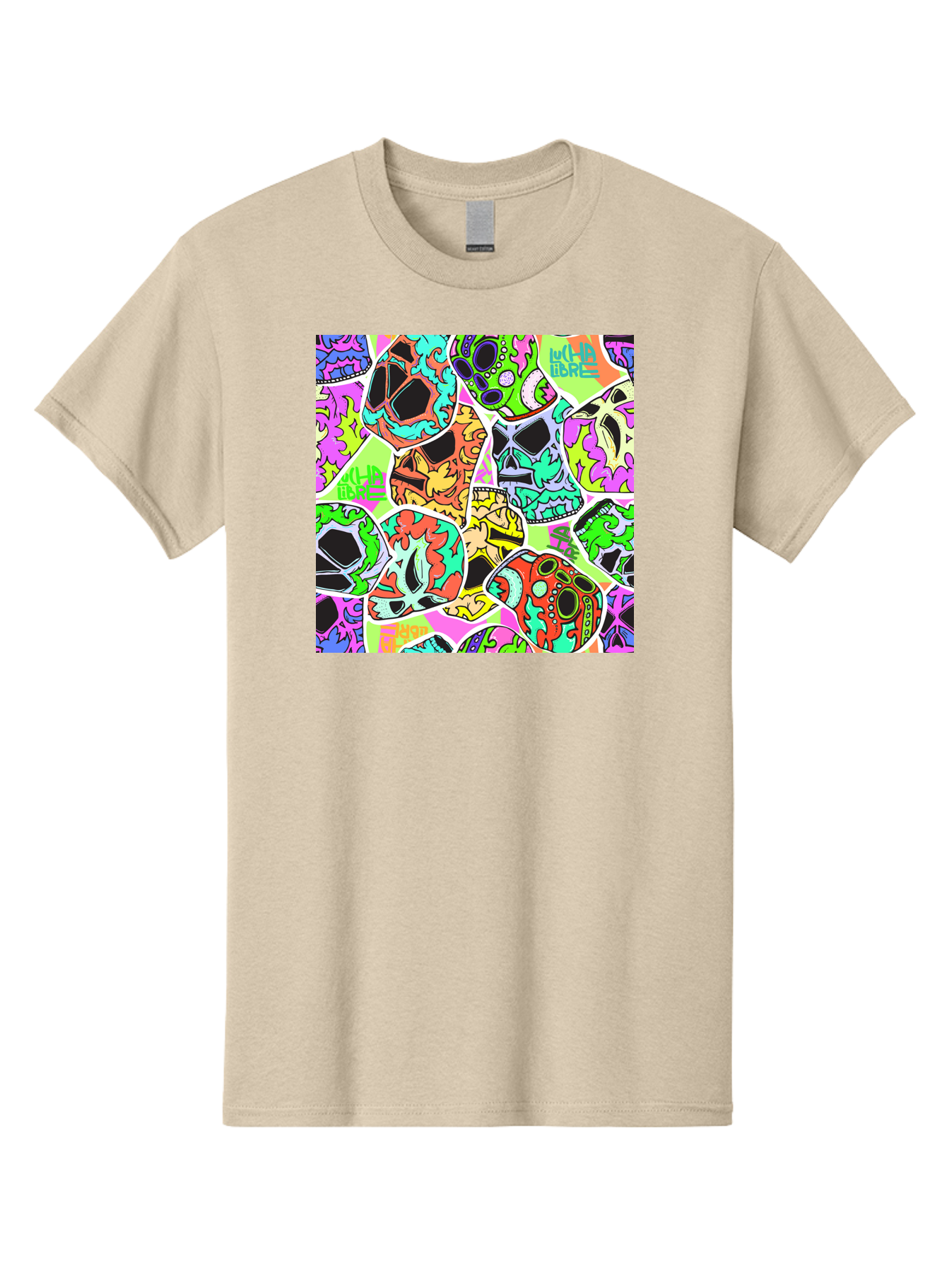 Lull-Em-Bars-Sugar-Skulls Men'S Graphic Tee, 100% Cotton, Comfortable Casual Summer Wear, Machine Washable, Psychedelic Skulls, Vibrant Colors, Floral Patterns, Abstract Designs, Colorful Artwork, Skull Art, Digital Illustration, Lull 'Em Bars Aac403