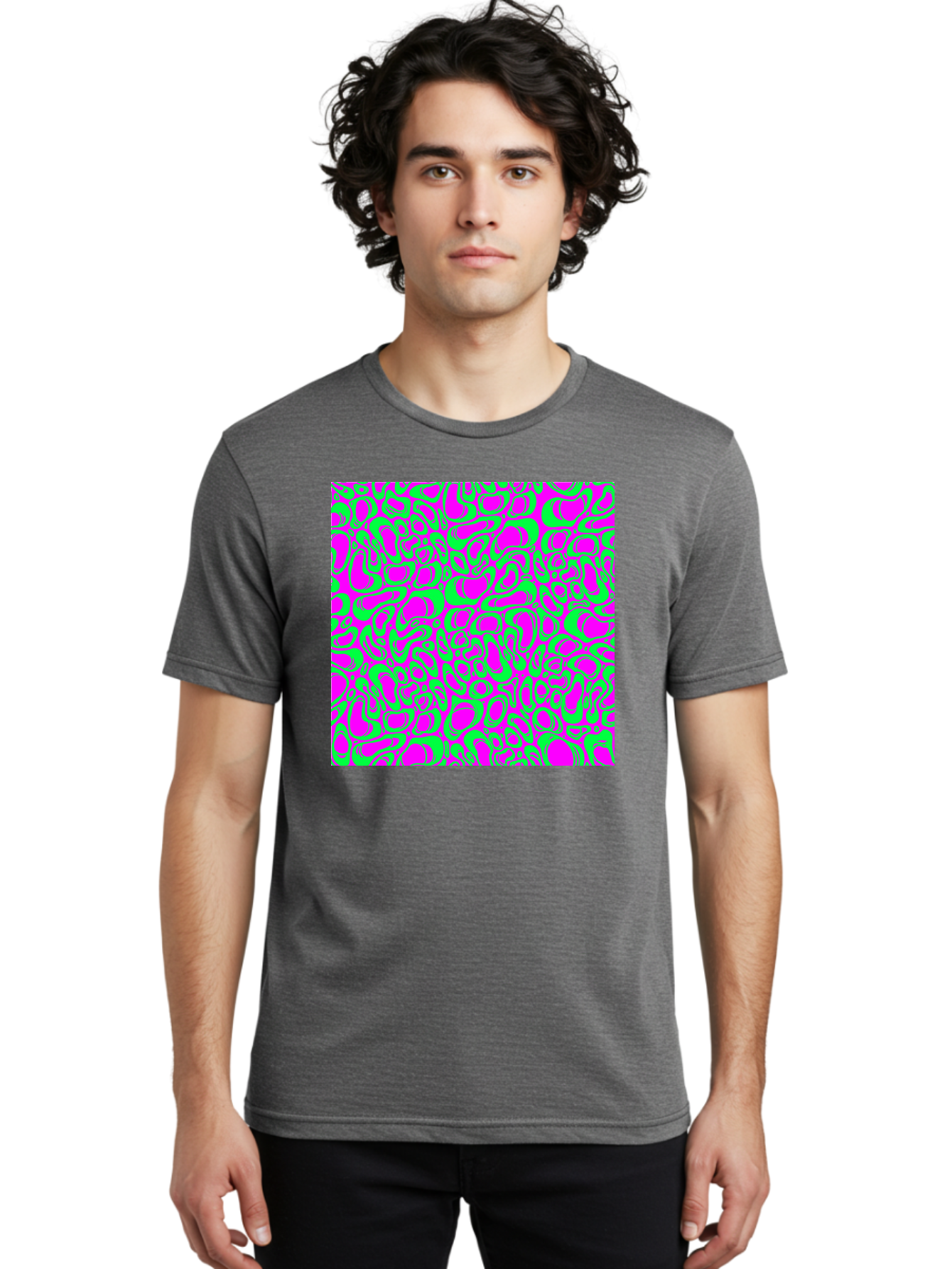Magenta-And-Green-Pattern Men'S Graphic Tee, 100% Cotton, Comfortable Casual Summer Wear, Machine Washable, Leopard Print Pattern, Animal Print Design, Vibrant Colors, Bold Fashion Statement, Abstract Texture, Colorful Graphic Aac404