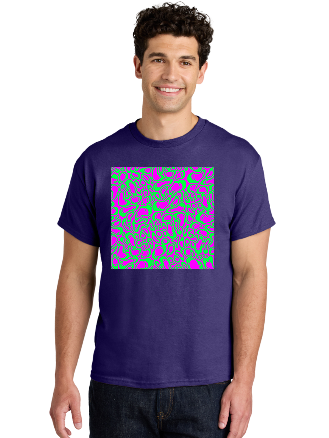 Magenta-And-Green-Pattern Men'S Graphic Tee, 100% Cotton, Comfortable Casual Summer Wear, Machine Washable, Leopard Print Pattern, Animal Print Design, Vibrant Colors, Bold Fashion Statement, Abstract Texture, Colorful Graphic Aac404