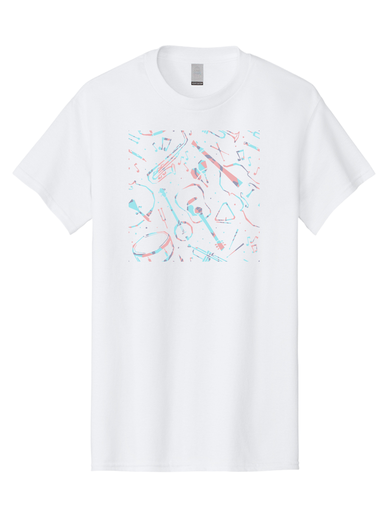 Music-Instruments-Pattern-1 Men'S Graphic Tee, 100% Cotton, Comfortable Casual Summer Wear, Machine Washable, Music Instruments, Musical Notes, Guitar, Saxophone, Trumpet, Drum, Violin, Abstract Art, Creative Design, Musical Elements, Aac407