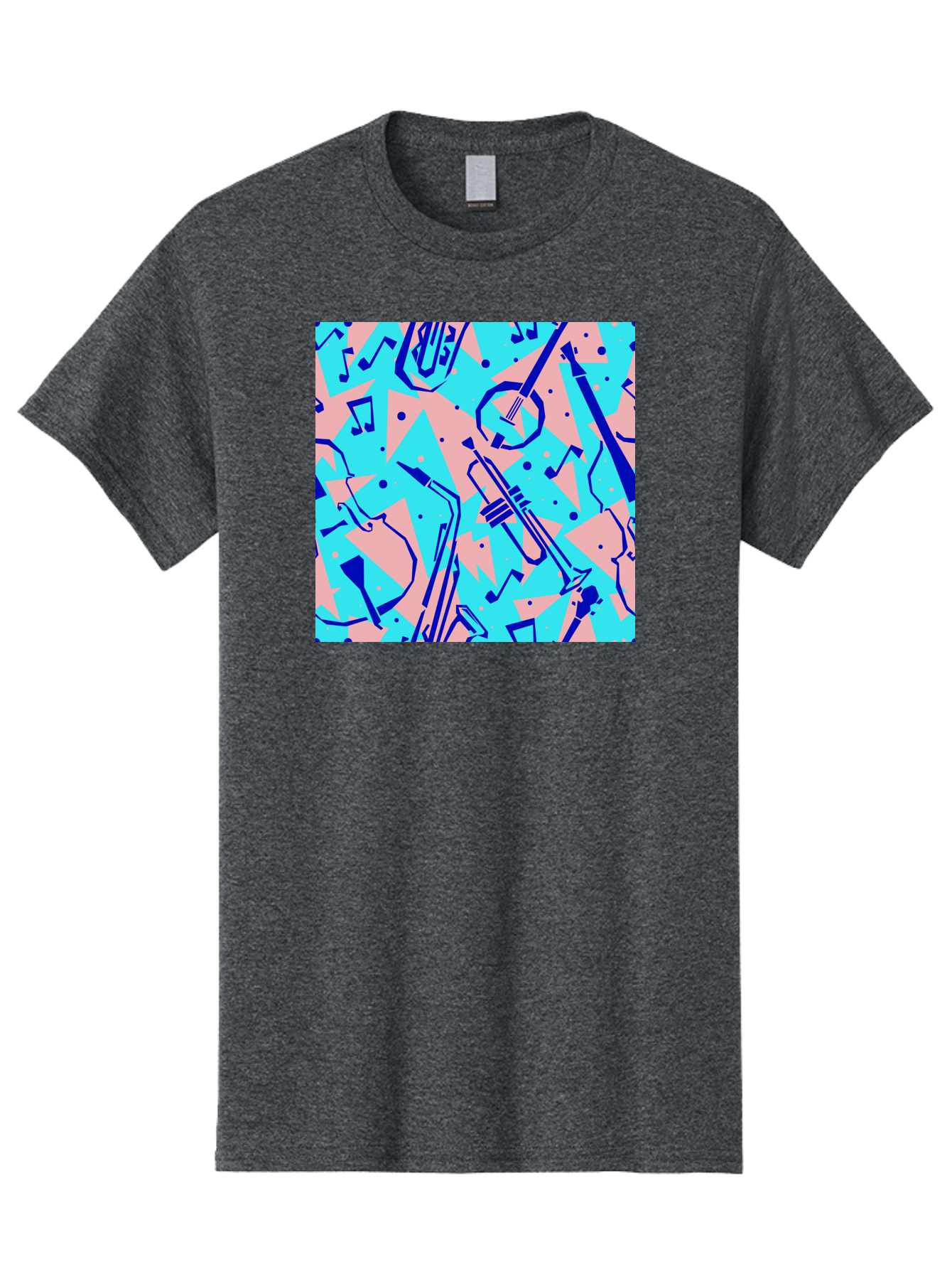 Music-Instruments-Pattern Men'S Graphic Tee, 100% Cotton, Comfortable Casual Summer Wear, Machine Washable, Musical Instruments, Jazz Instruments, Trumpet, Saxophone, Music Notes, Abstract Pattern, Creative Design, Vibrant Colors, Aac408