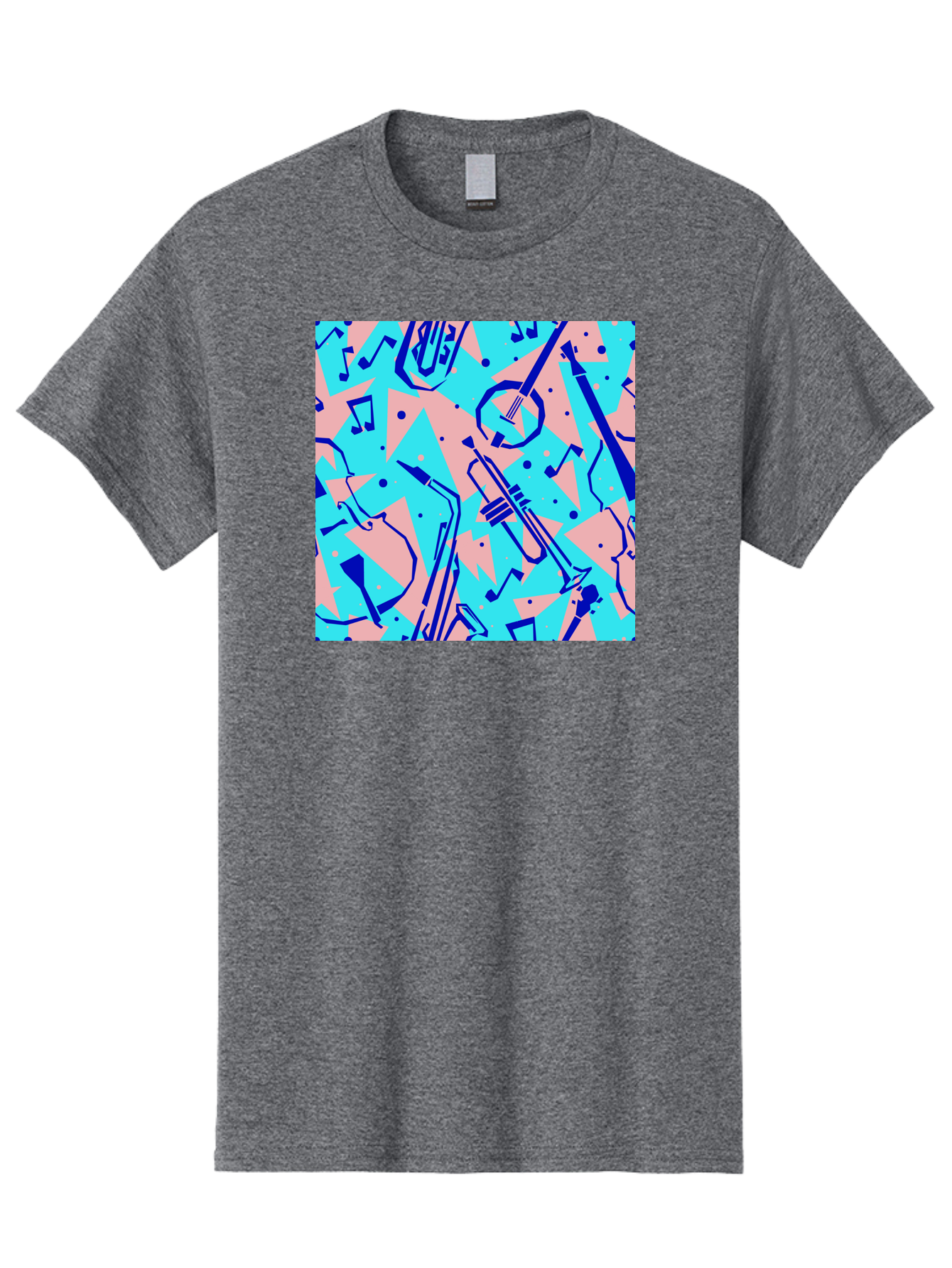 Music-Instruments-Pattern Men'S Graphic Tee, 100% Cotton, Comfortable Casual Summer Wear, Machine Washable, Musical Instruments, Jazz Instruments, Trumpet, Saxophone, Music Notes, Abstract Pattern, Creative Design, Vibrant Colors, Aac408