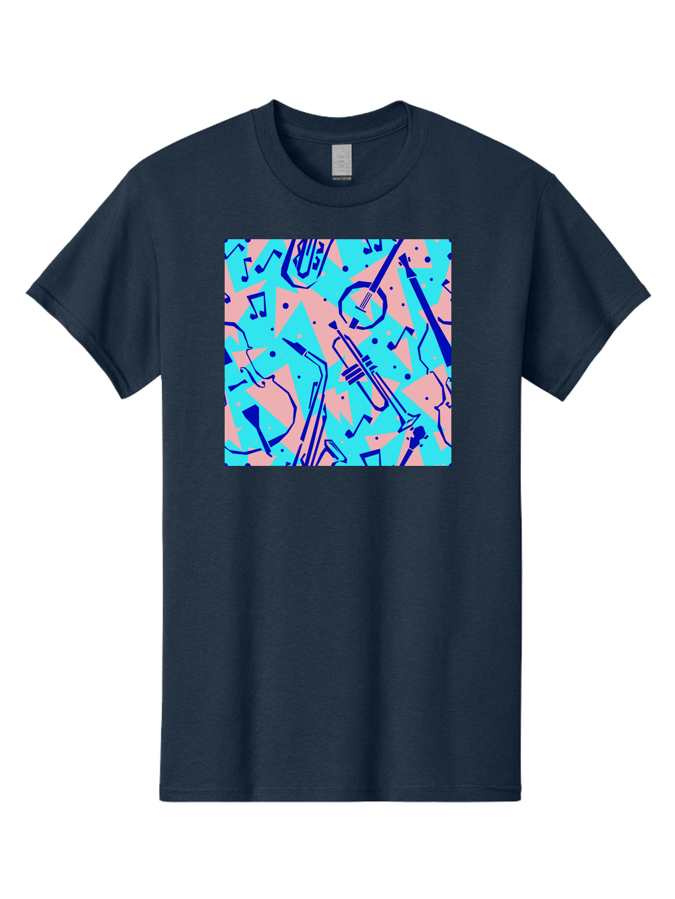 Music-Instruments-Pattern Men'S Graphic Tee, 100% Cotton, Comfortable Casual Summer Wear, Machine Washable, Musical Instruments, Jazz Instruments, Trumpet, Saxophone, Music Notes, Abstract Pattern, Creative Design, Vibrant Colors, Aac408