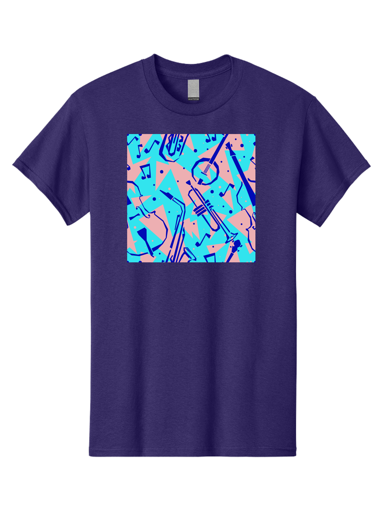 Music-Instruments-Pattern Men'S Graphic Tee, 100% Cotton, Comfortable Casual Summer Wear, Machine Washable, Musical Instruments, Jazz Instruments, Trumpet, Saxophone, Music Notes, Abstract Pattern, Creative Design, Vibrant Colors, Aac408