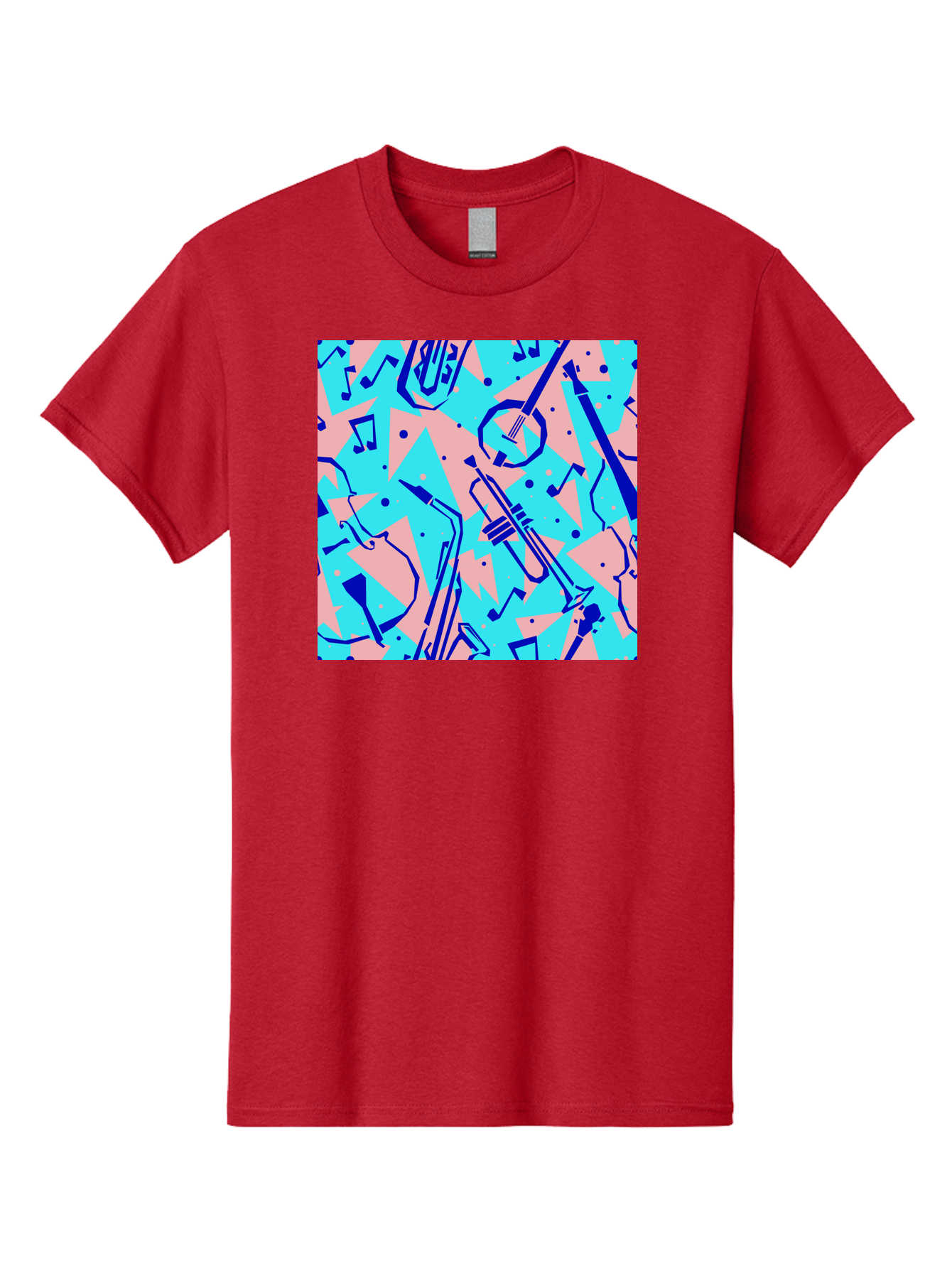 Music-Instruments-Pattern Men'S Graphic Tee, 100% Cotton, Comfortable Casual Summer Wear, Machine Washable, Musical Instruments, Jazz Instruments, Trumpet, Saxophone, Music Notes, Abstract Pattern, Creative Design, Vibrant Colors, Aac408