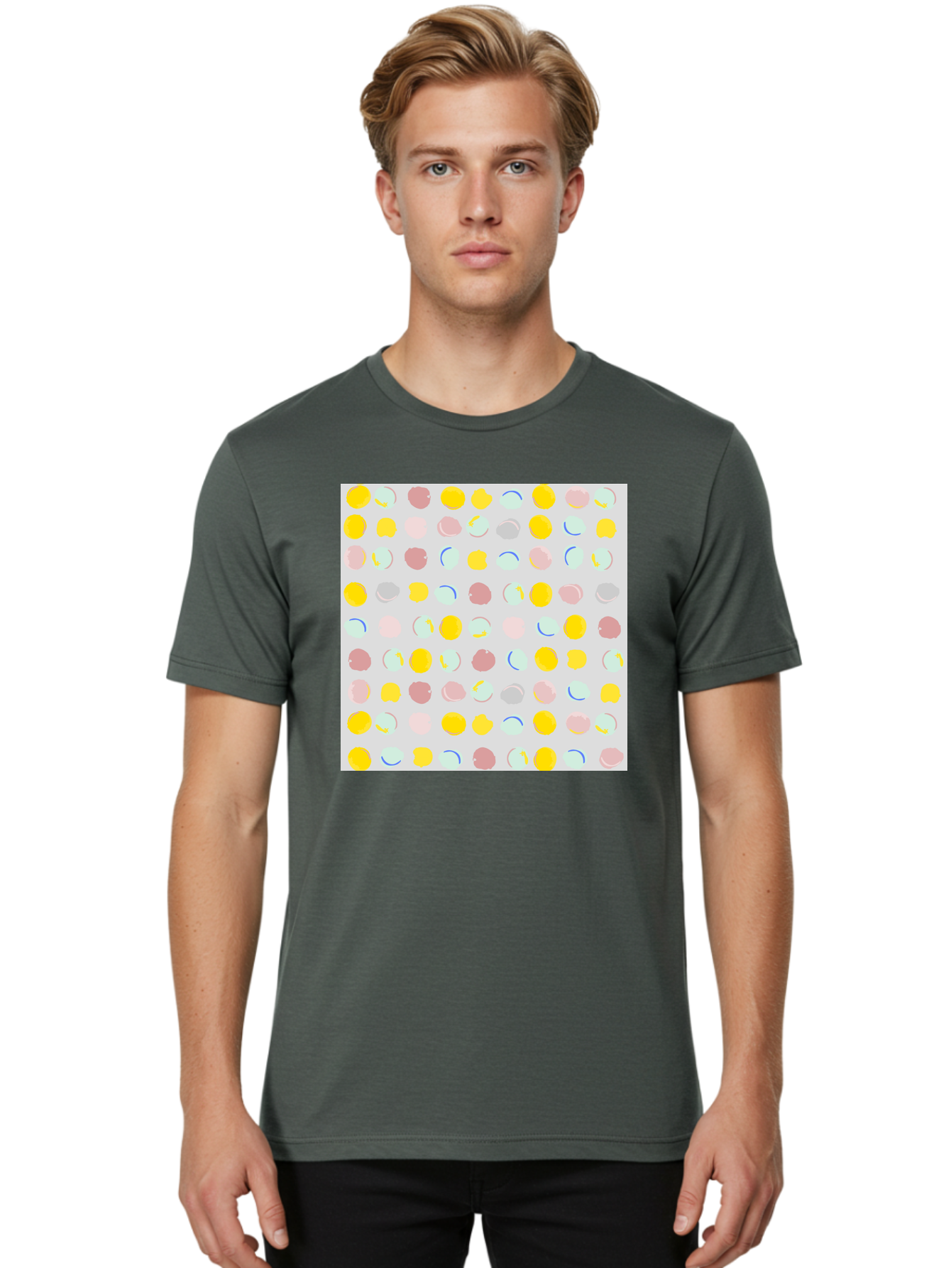 Pastel-Polka-Dots Men'S Graphic Tee, 100% Cotton, Comfortable Casual Summer Wear, Machine Washable, Pastel Colors, Abstract Design, Geometric Pattern, Colorful Dots, Creative Art, Decorative Background, Modern Style, Artistic Expression, Aac410