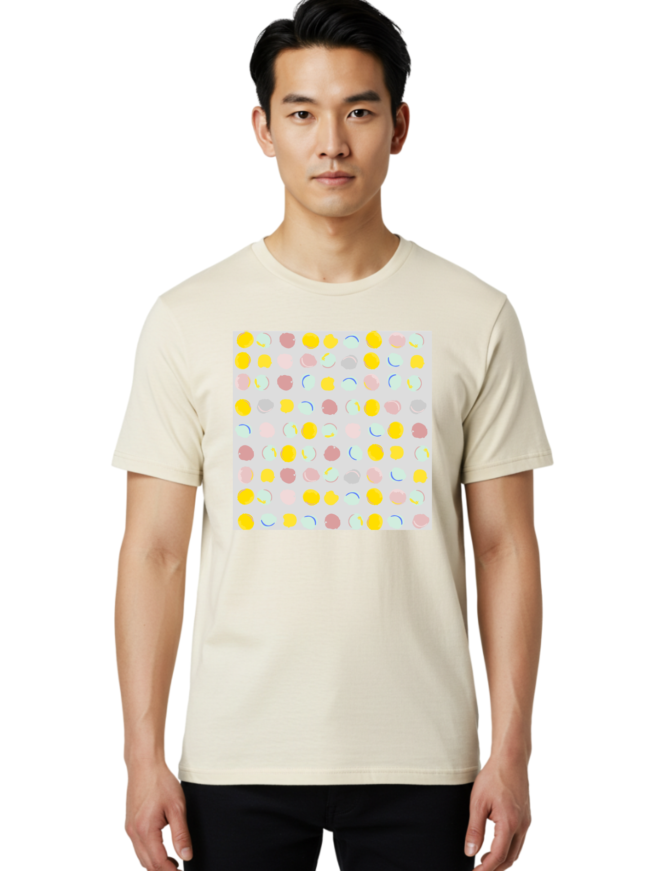 Pastel-Polka-Dots Men'S Graphic Tee, 100% Cotton, Comfortable Casual Summer Wear, Machine Washable, Pastel Colors, Abstract Design, Geometric Pattern, Colorful Dots, Creative Art, Decorative Background, Modern Style, Artistic Expression, Aac410