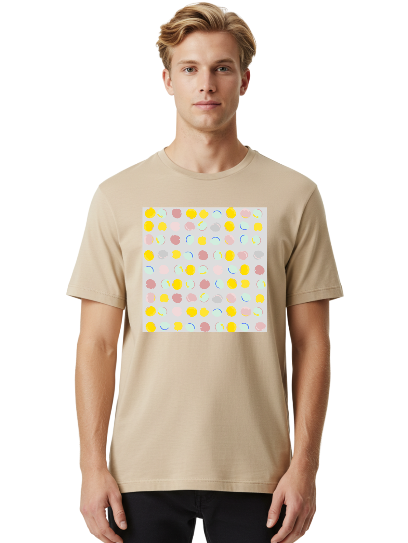 Pastel-Polka-Dots Men'S Graphic Tee, 100% Cotton, Comfortable Casual Summer Wear, Machine Washable, Pastel Colors, Abstract Design, Geometric Pattern, Colorful Dots, Creative Art, Decorative Background, Modern Style, Artistic Expression, Aac410