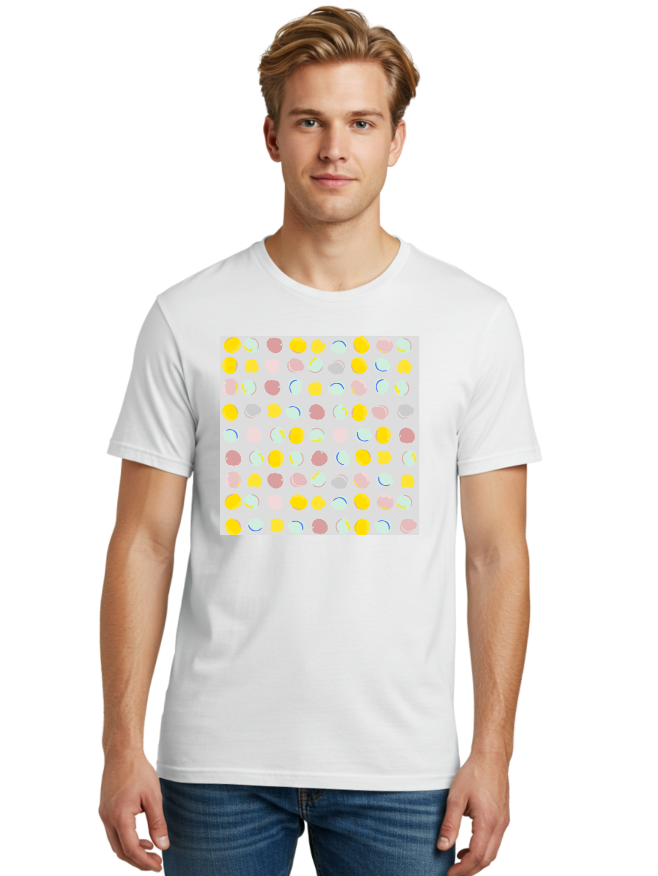Pastel-Polka-Dots Men'S Graphic Tee, 100% Cotton, Comfortable Casual Summer Wear, Machine Washable, Pastel Colors, Abstract Design, Geometric Pattern, Colorful Dots, Creative Art, Decorative Background, Modern Style, Artistic Expression, Aac410