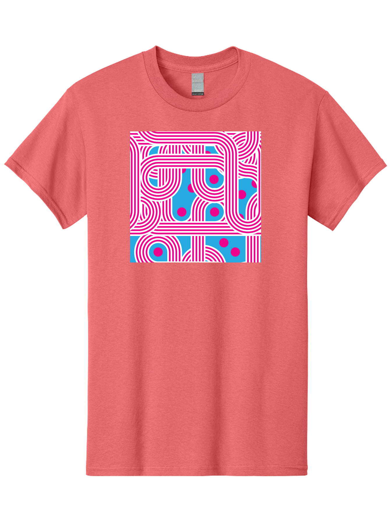 Pink-Lines-And-Dots Men'S Graphic Tee, 100% Cotton, Comfortable Casual Summer Wear, Machine Washable, Pink Lines Pattern, Blue Background, Geometric Shapes, Abstract Design, Vibrant Colors, Modern Art, Playful Graphics, Contemporary Style Aac411