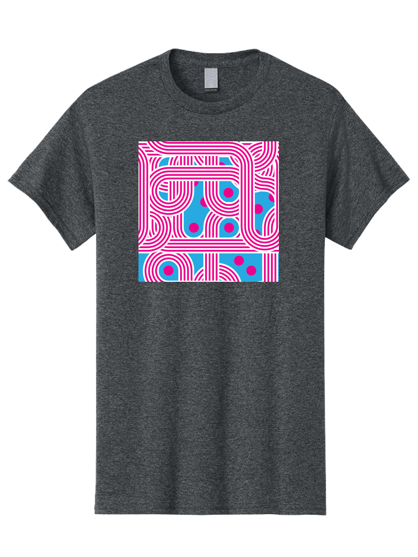Pink-Lines-And-Dots Men'S Graphic Tee, 100% Cotton, Comfortable Casual Summer Wear, Machine Washable, Pink Lines Pattern, Blue Background, Geometric Shapes, Abstract Design, Vibrant Colors, Modern Art, Playful Graphics, Contemporary Style Aac411