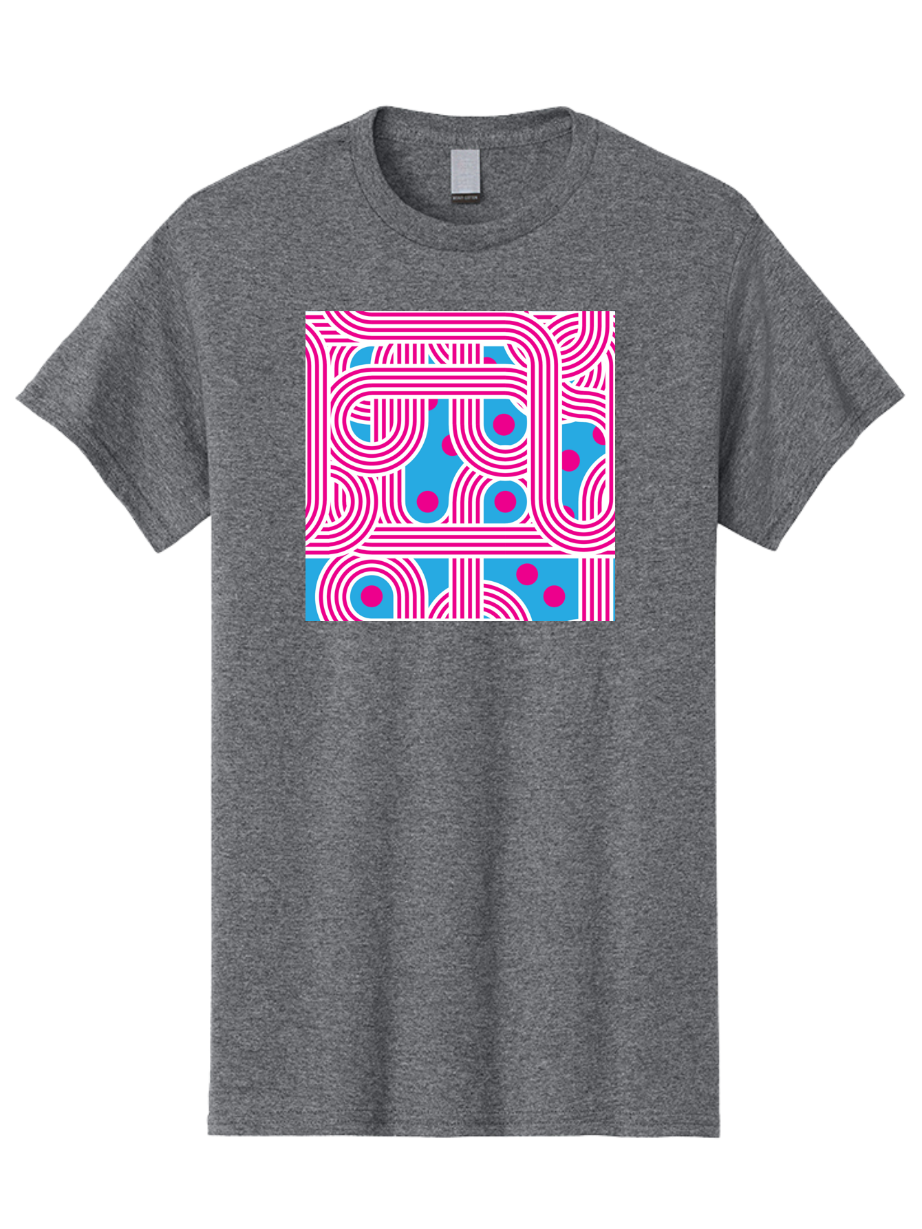 Pink-Lines-And-Dots Men'S Graphic Tee, 100% Cotton, Comfortable Casual Summer Wear, Machine Washable, Pink Lines Pattern, Blue Background, Geometric Shapes, Abstract Design, Vibrant Colors, Modern Art, Playful Graphics, Contemporary Style Aac411