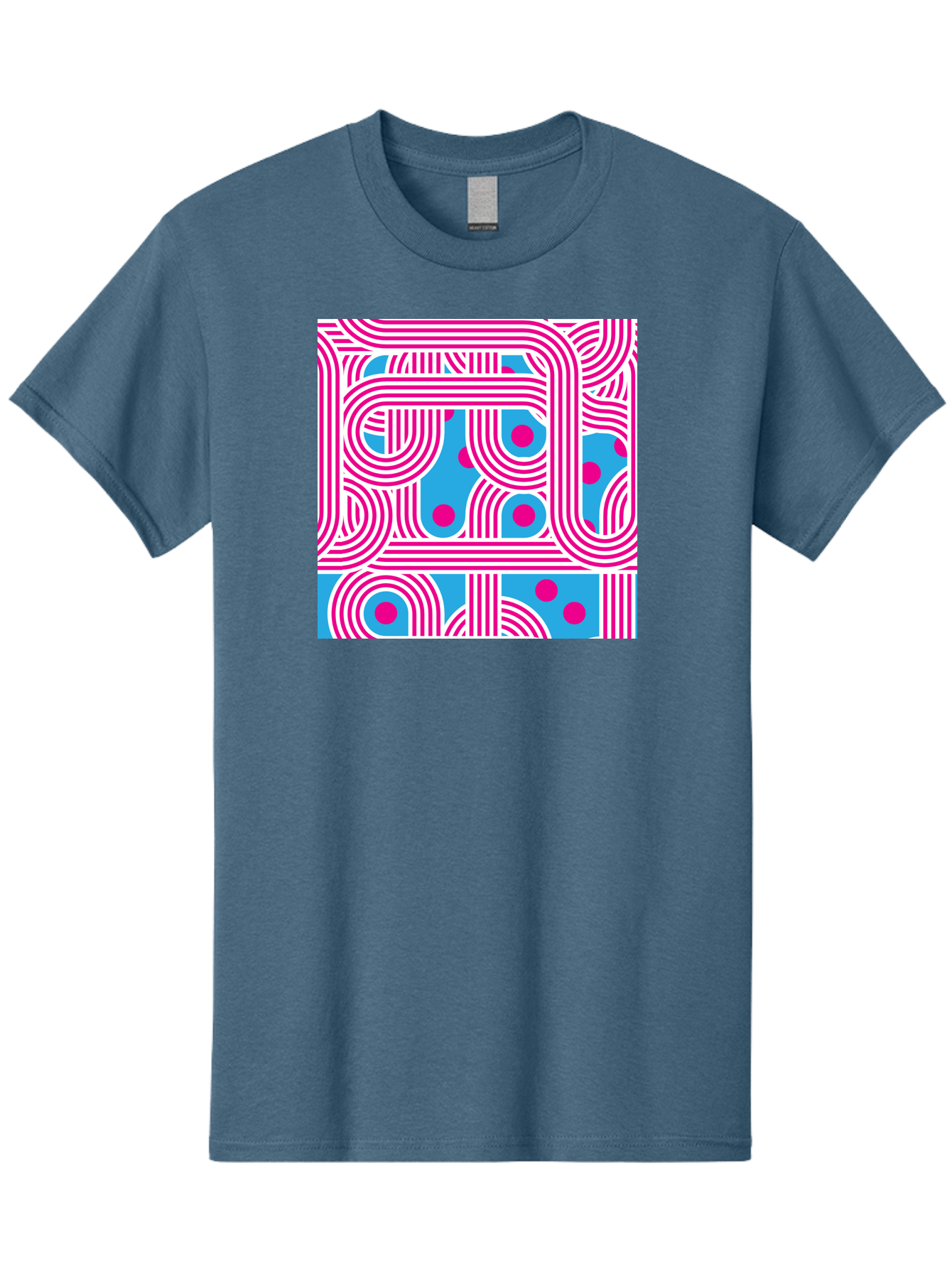 Pink-Lines-And-Dots Men'S Graphic Tee, 100% Cotton, Comfortable Casual Summer Wear, Machine Washable, Pink Lines Pattern, Blue Background, Geometric Shapes, Abstract Design, Vibrant Colors, Modern Art, Playful Graphics, Contemporary Style Aac411