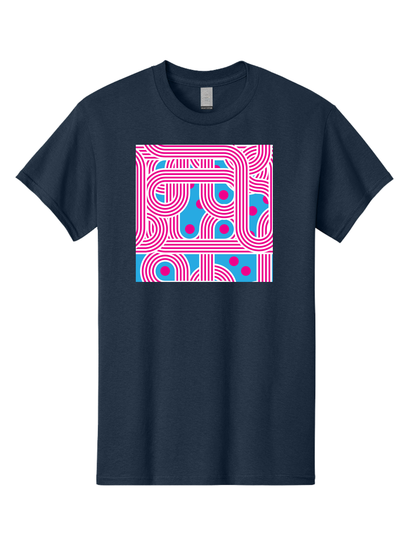 Pink-Lines-And-Dots Men'S Graphic Tee, 100% Cotton, Comfortable Casual Summer Wear, Machine Washable, Pink Lines Pattern, Blue Background, Geometric Shapes, Abstract Design, Vibrant Colors, Modern Art, Playful Graphics, Contemporary Style Aac411