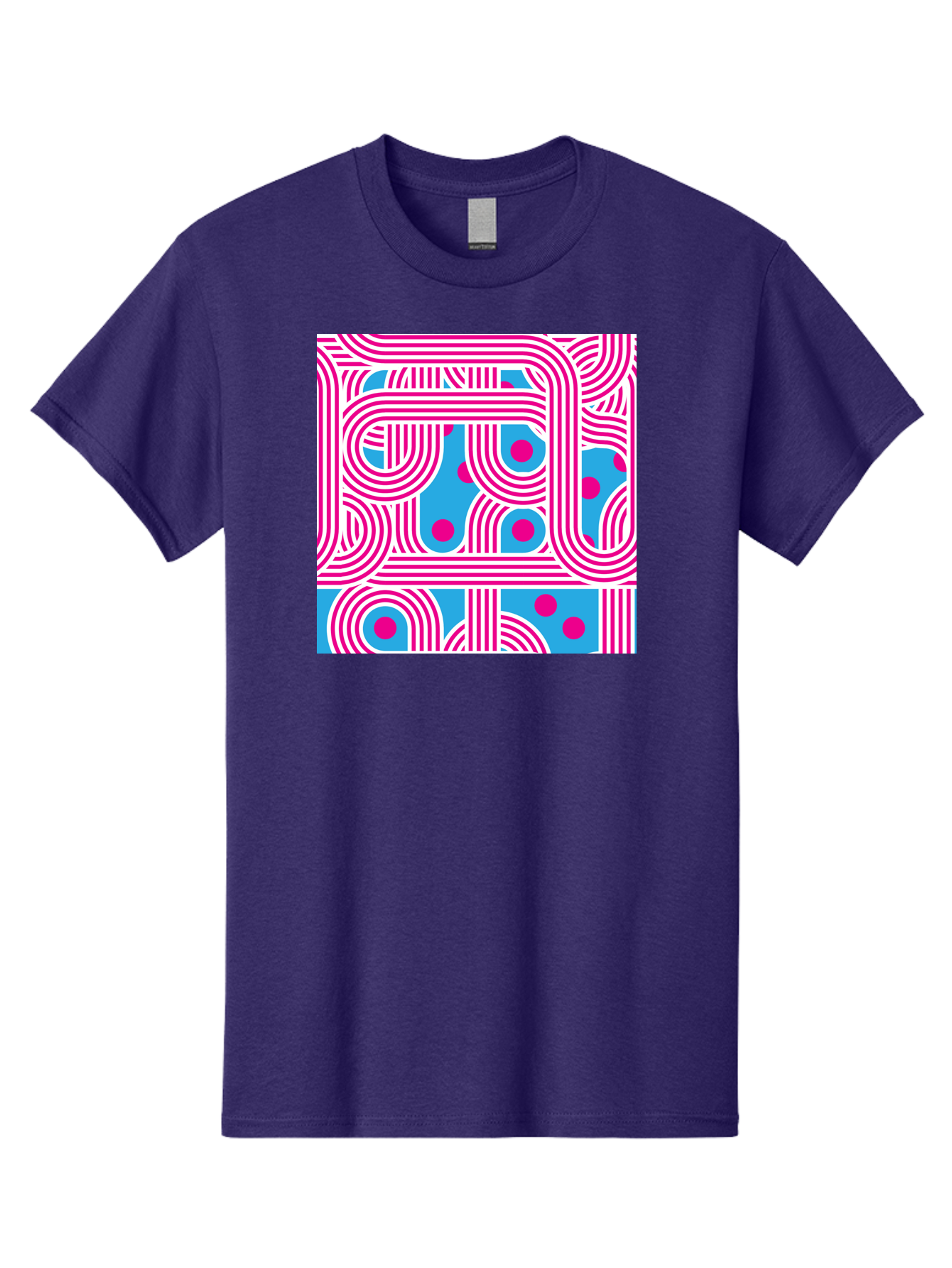 Pink-Lines-And-Dots Men'S Graphic Tee, 100% Cotton, Comfortable Casual Summer Wear, Machine Washable, Pink Lines Pattern, Blue Background, Geometric Shapes, Abstract Design, Vibrant Colors, Modern Art, Playful Graphics, Contemporary Style Aac411