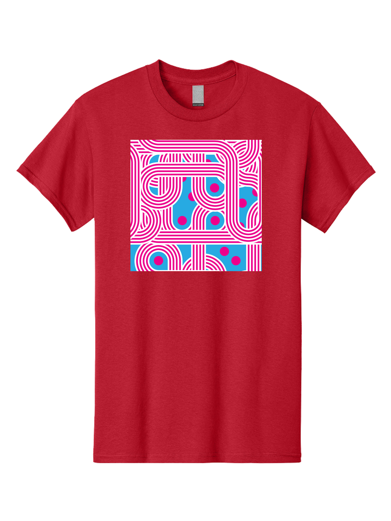 Pink-Lines-And-Dots Men'S Graphic Tee, 100% Cotton, Comfortable Casual Summer Wear, Machine Washable, Pink Lines Pattern, Blue Background, Geometric Shapes, Abstract Design, Vibrant Colors, Modern Art, Playful Graphics, Contemporary Style Aac411