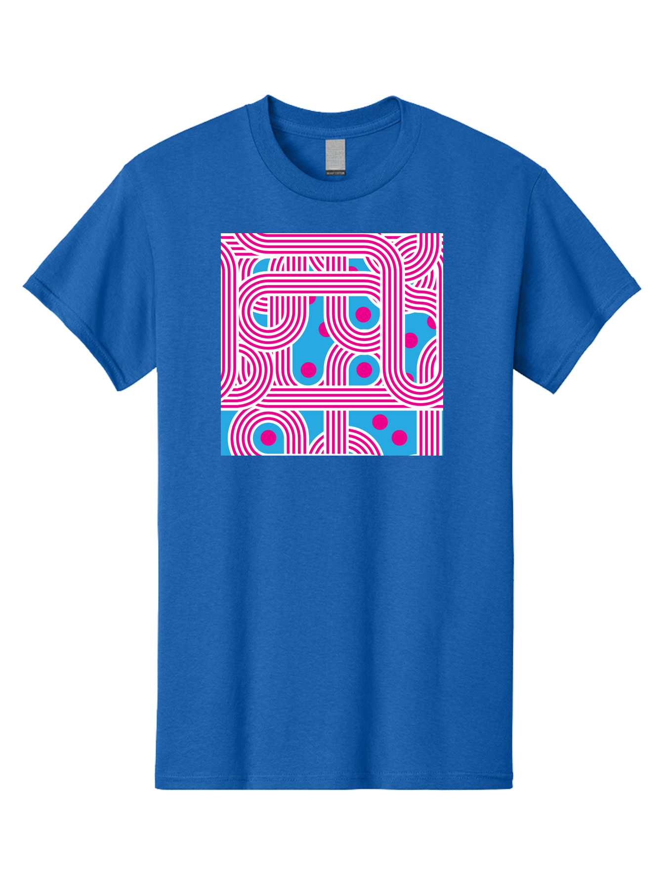 Pink-Lines-And-Dots Men'S Graphic Tee, 100% Cotton, Comfortable Casual Summer Wear, Machine Washable, Pink Lines Pattern, Blue Background, Geometric Shapes, Abstract Design, Vibrant Colors, Modern Art, Playful Graphics, Contemporary Style Aac411