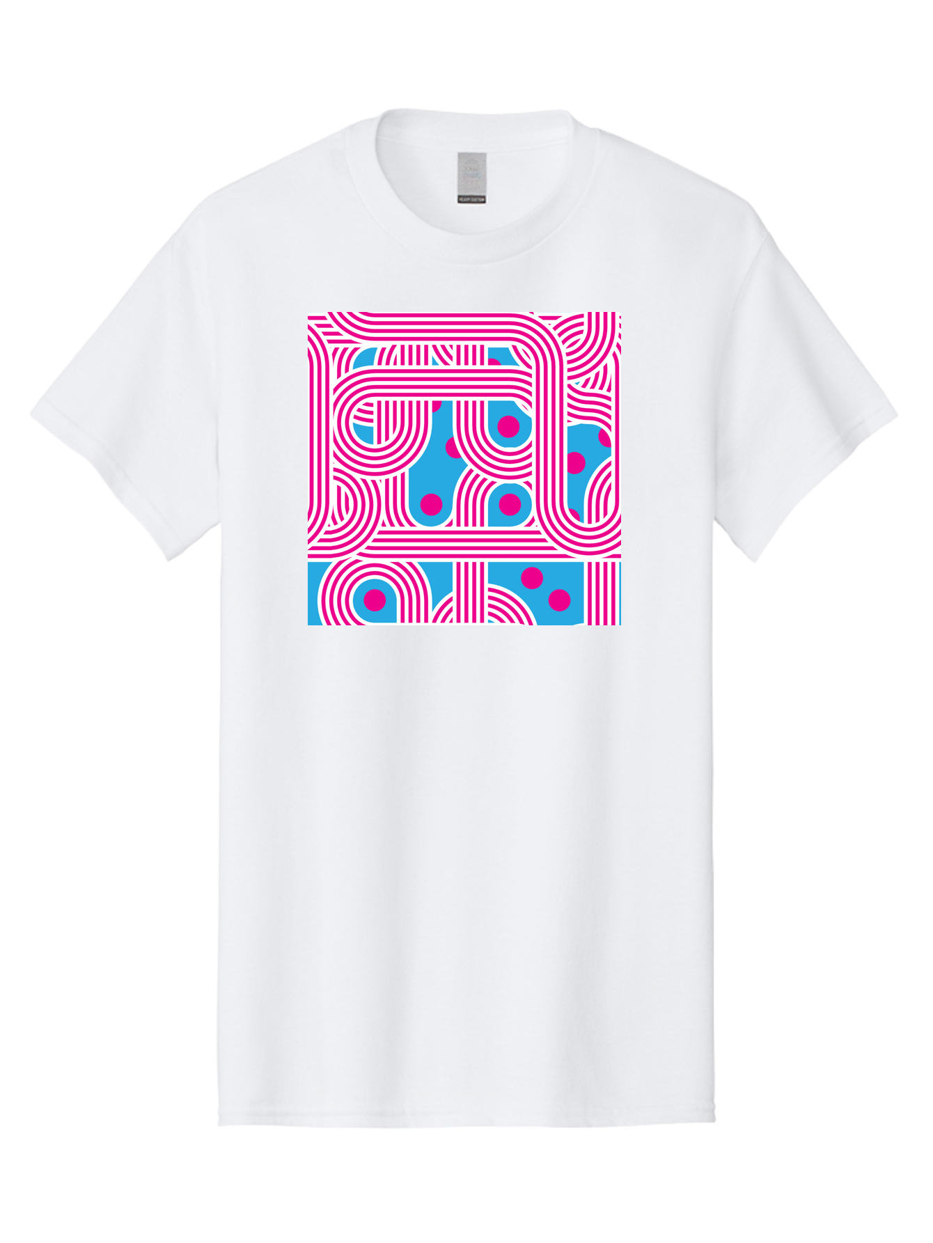 Pink-Lines-And-Dots Men'S Graphic Tee, 100% Cotton, Comfortable Casual Summer Wear, Machine Washable, Pink Lines Pattern, Blue Background, Geometric Shapes, Abstract Design, Vibrant Colors, Modern Art, Playful Graphics, Contemporary Style Aac411