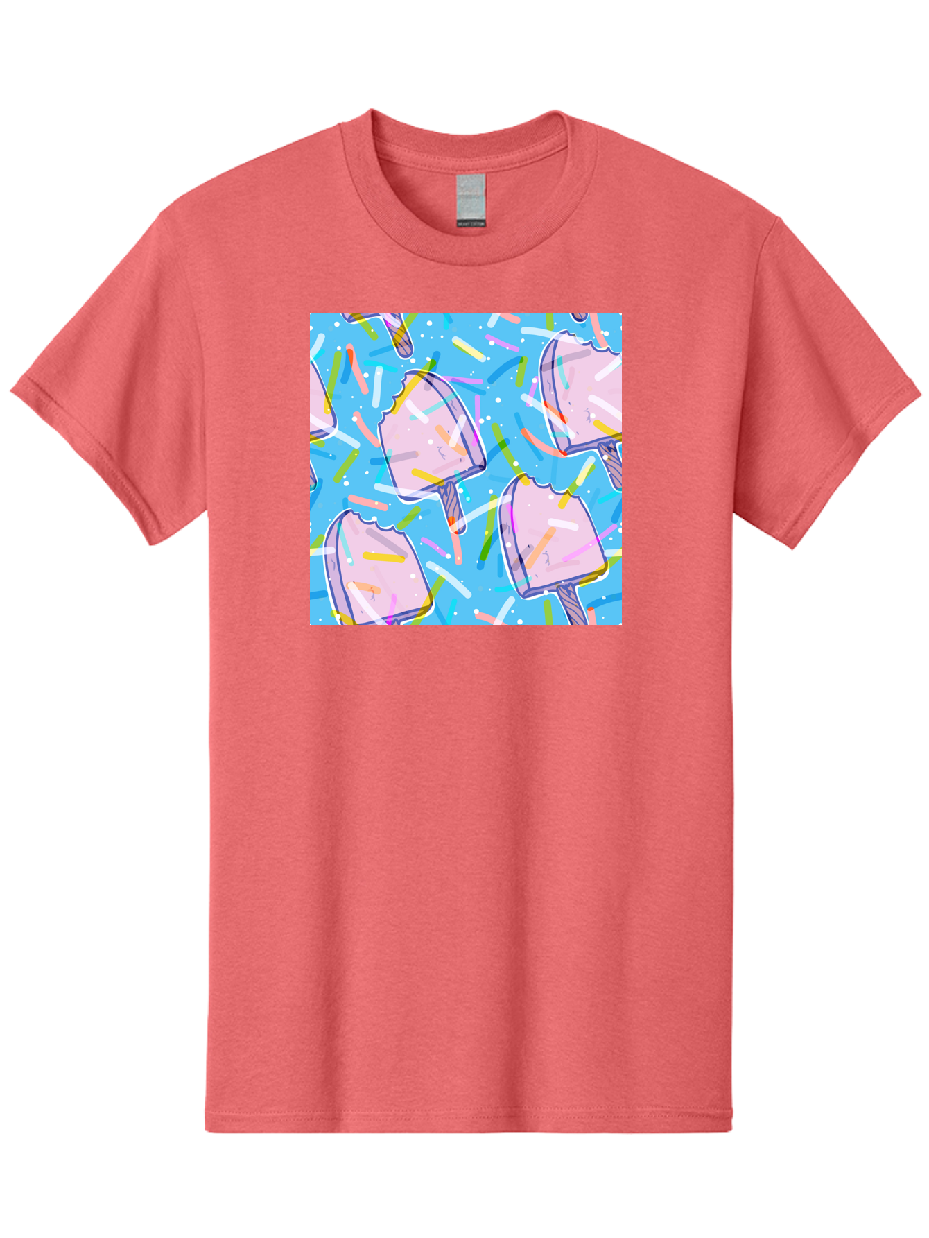 Pink-Popsicles Men'S Graphic Tee, 100% Cotton, Comfortable Casual Summer Wear, Machine Washable, Pink Ice Cream, Ice Pops, Colorful Sprinkles, Sweet Treats, Summer Fun, Candy Coating, Pastel Colors, Festive Atmosphere, Party Theme Aac412