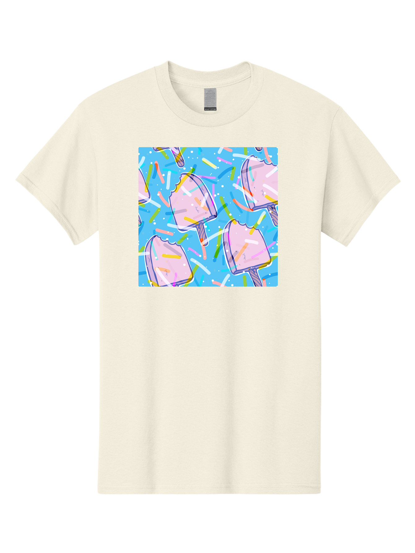 Pink-Popsicles Men'S Graphic Tee, 100% Cotton, Comfortable Casual Summer Wear, Machine Washable, Pink Ice Cream, Ice Pops, Colorful Sprinkles, Sweet Treats, Summer Fun, Candy Coating, Pastel Colors, Festive Atmosphere, Party Theme Aac412