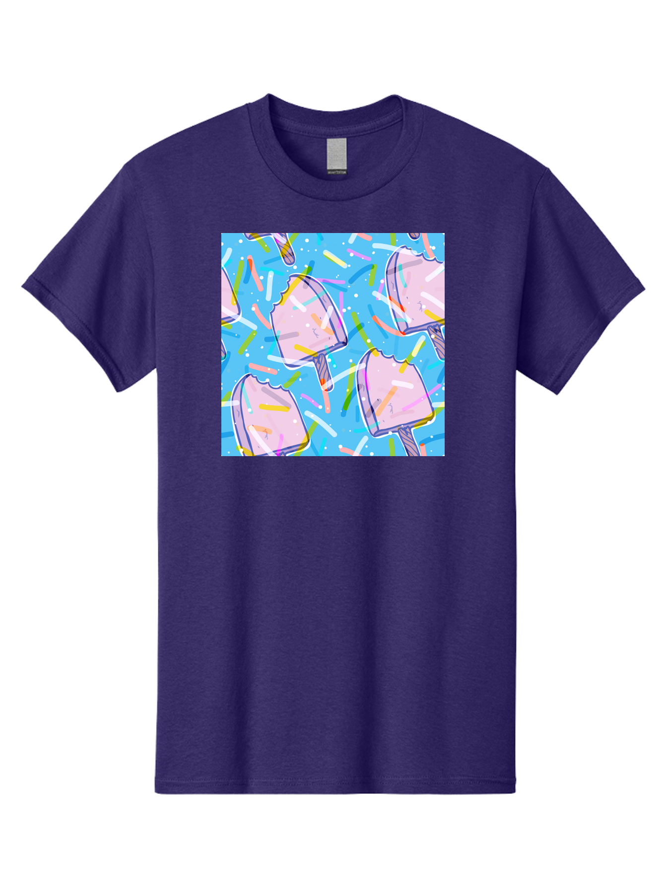 Pink-Popsicles Men'S Graphic Tee, 100% Cotton, Comfortable Casual Summer Wear, Machine Washable, Pink Ice Cream, Ice Pops, Colorful Sprinkles, Sweet Treats, Summer Fun, Candy Coating, Pastel Colors, Festive Atmosphere, Party Theme Aac412