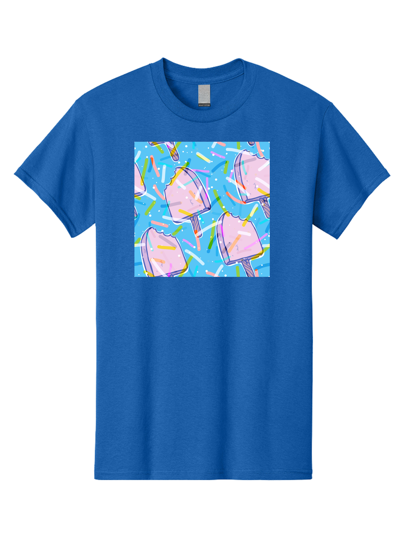 Pink-Popsicles Men'S Graphic Tee, 100% Cotton, Comfortable Casual Summer Wear, Machine Washable, Pink Ice Cream, Ice Pops, Colorful Sprinkles, Sweet Treats, Summer Fun, Candy Coating, Pastel Colors, Festive Atmosphere, Party Theme Aac412