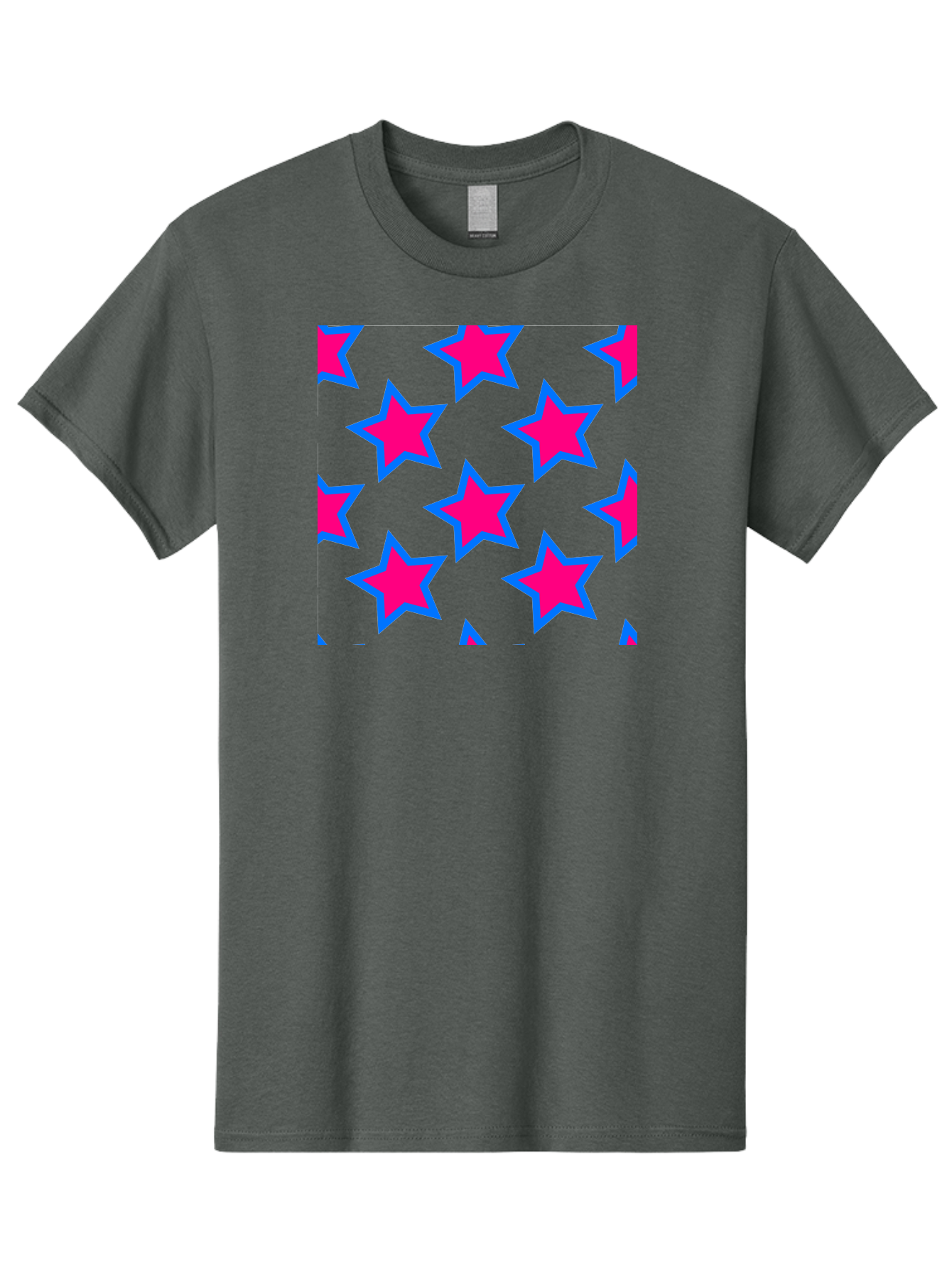 Pink-Stars-Pattern Men'S Graphic Tee, 100% Cotton, Comfortable Casual Summer Wear, Machine Washable, Pink Stars, Blue Outline, Yellow Background, Repeating Pattern, Festive Design, Bright Colors, Fun Graphics, Star Pattern, Aac413