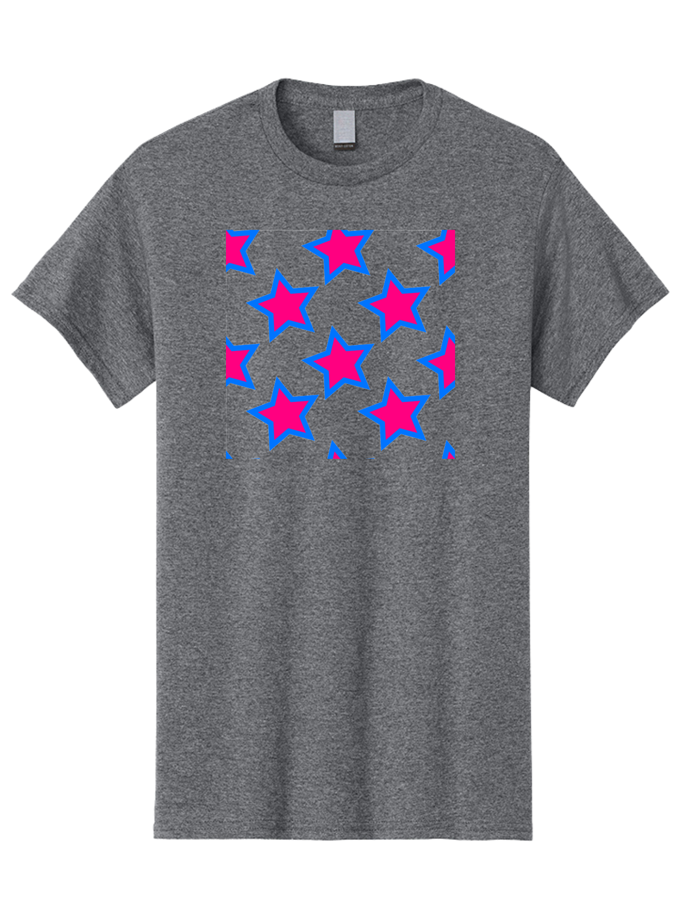Pink-Stars-Pattern Men'S Graphic Tee, 100% Cotton, Comfortable Casual Summer Wear, Machine Washable, Pink Stars, Blue Outline, Yellow Background, Repeating Pattern, Festive Design, Bright Colors, Fun Graphics, Star Pattern, Aac413