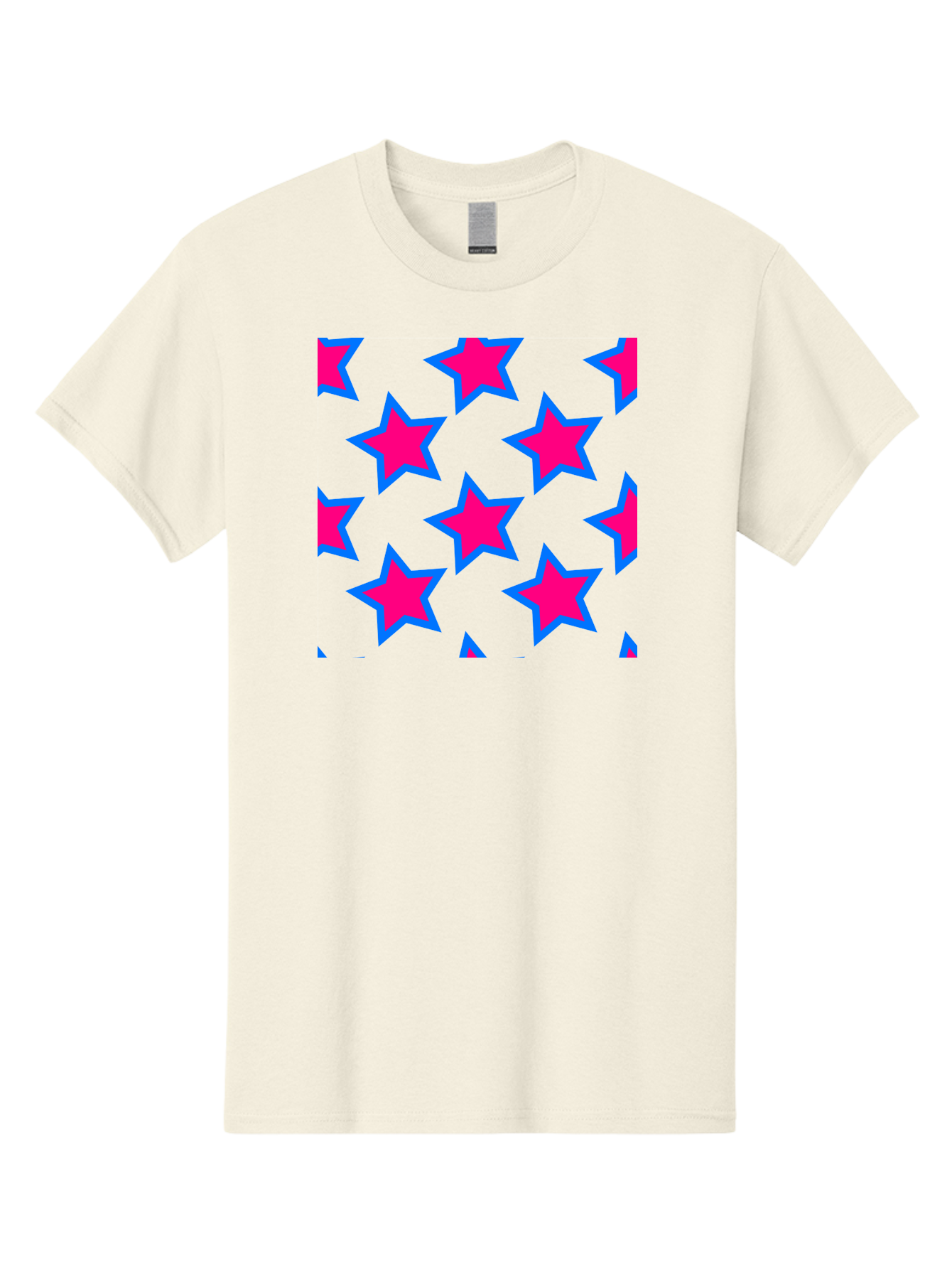 Pink-Stars-Pattern Men'S Graphic Tee, 100% Cotton, Comfortable Casual Summer Wear, Machine Washable, Pink Stars, Blue Outline, Yellow Background, Repeating Pattern, Festive Design, Bright Colors, Fun Graphics, Star Pattern, Aac413