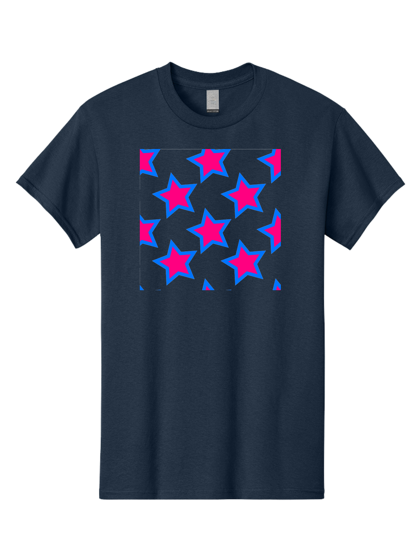 Pink-Stars-Pattern Men'S Graphic Tee, 100% Cotton, Comfortable Casual Summer Wear, Machine Washable, Pink Stars, Blue Outline, Yellow Background, Repeating Pattern, Festive Design, Bright Colors, Fun Graphics, Star Pattern, Aac413
