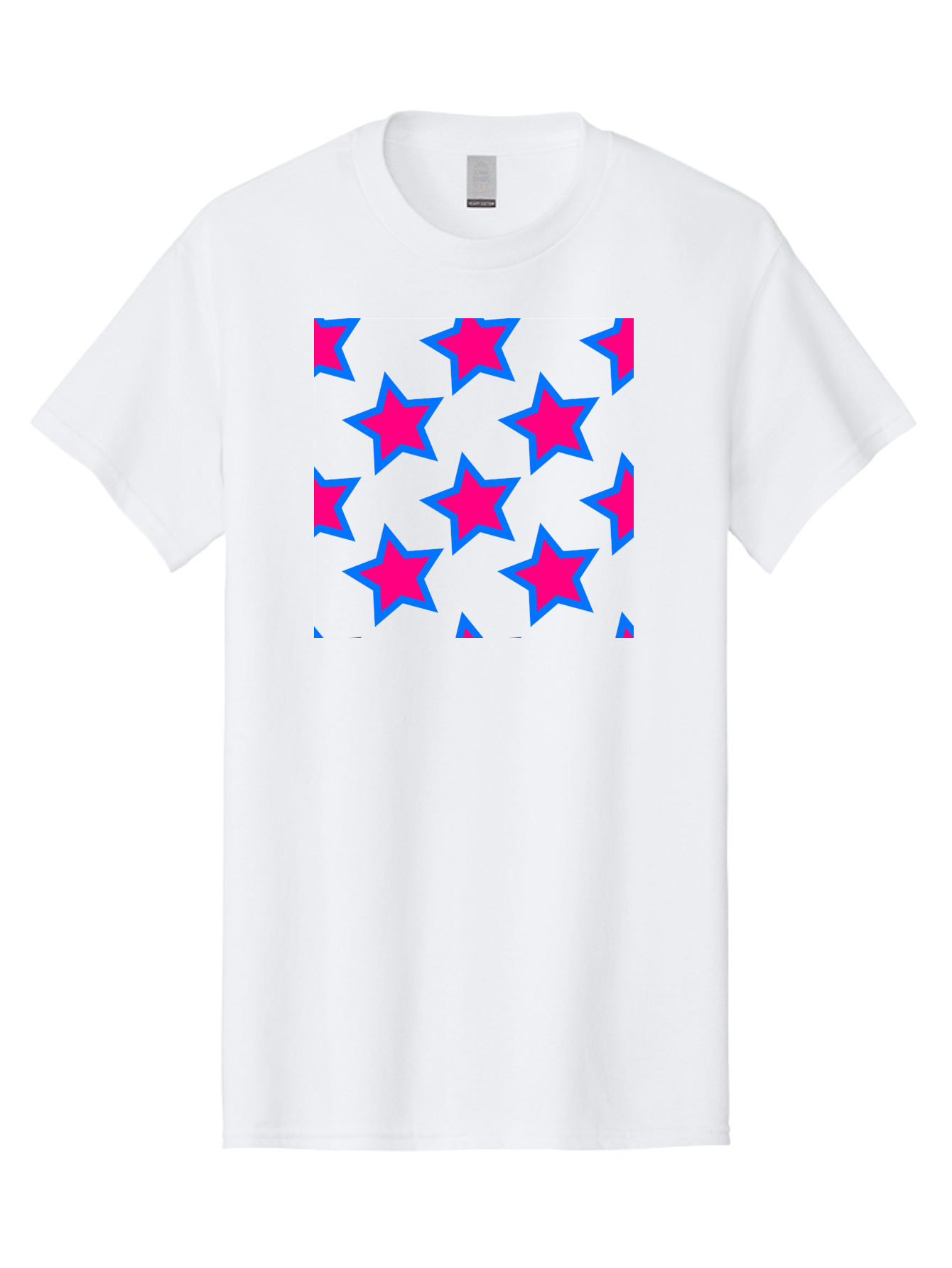 Pink-Stars-Pattern Men'S Graphic Tee, 100% Cotton, Comfortable Casual Summer Wear, Machine Washable, Pink Stars, Blue Outline, Yellow Background, Repeating Pattern, Festive Design, Bright Colors, Fun Graphics, Star Pattern, Aac413