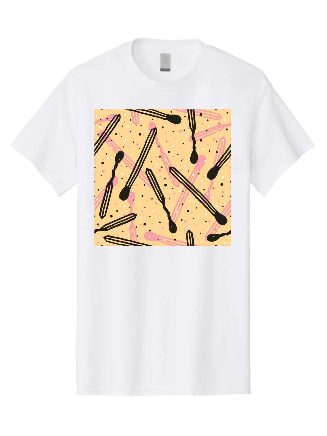 Pipettes Men'S Graphic Tee, 100% Cotton, Comfortable Casual Summer Wear, Machine Washable, Lip Gloss, Makeup, Beauty Products, Cosmetic Design, Abstract Pattern, Trendy Colors, Pink And Black Accents, Yellow Background, Fashion Texture, Aac414
